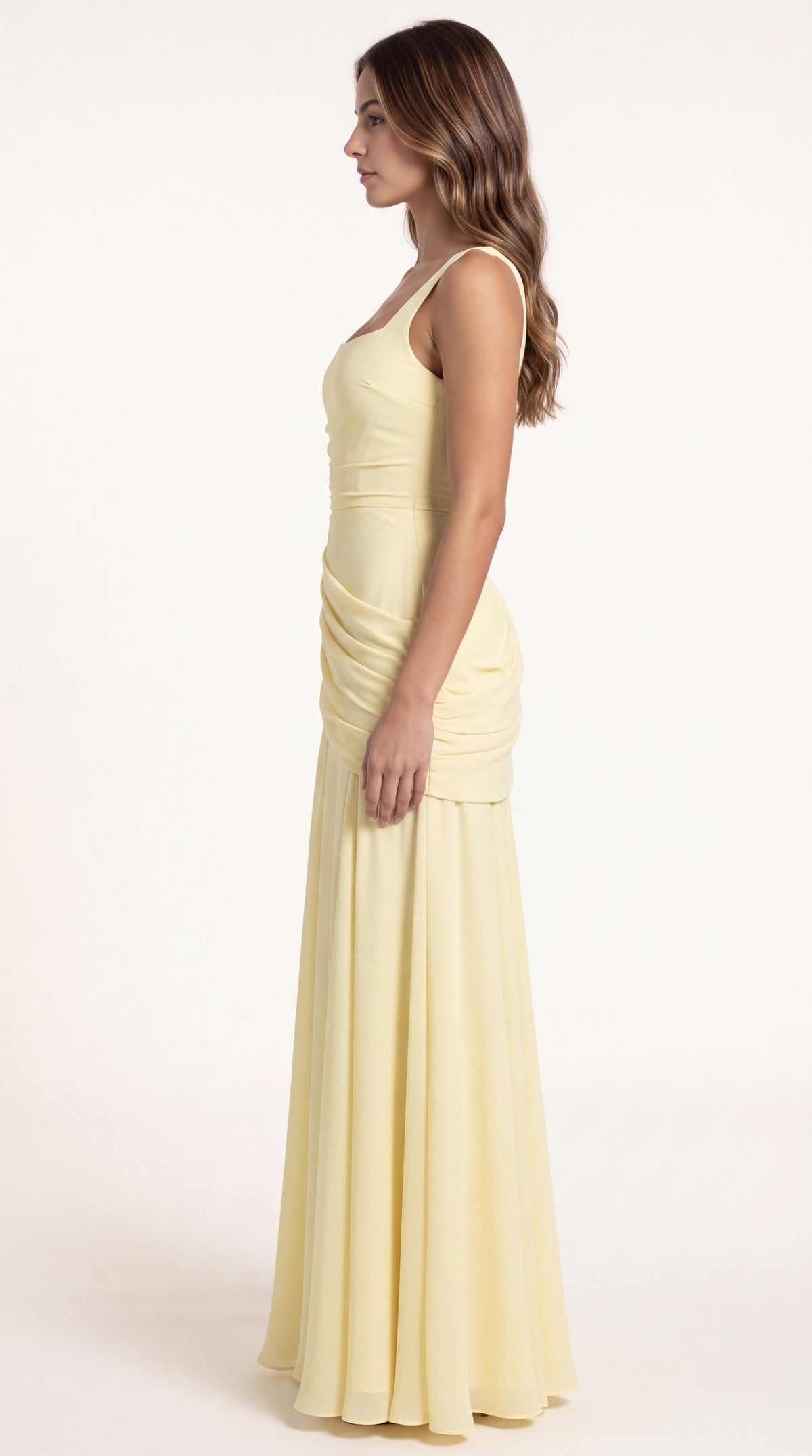 VESTIDO LARGO FRUNCIDO AMARILLO
