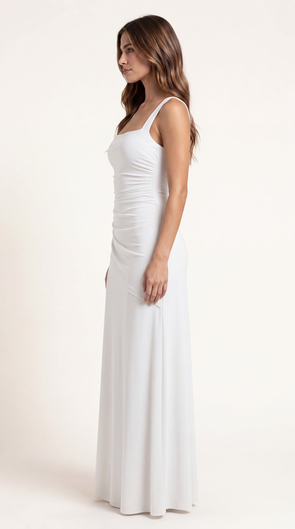 VESTIDO LARGO FRUNCIDO BLANCO