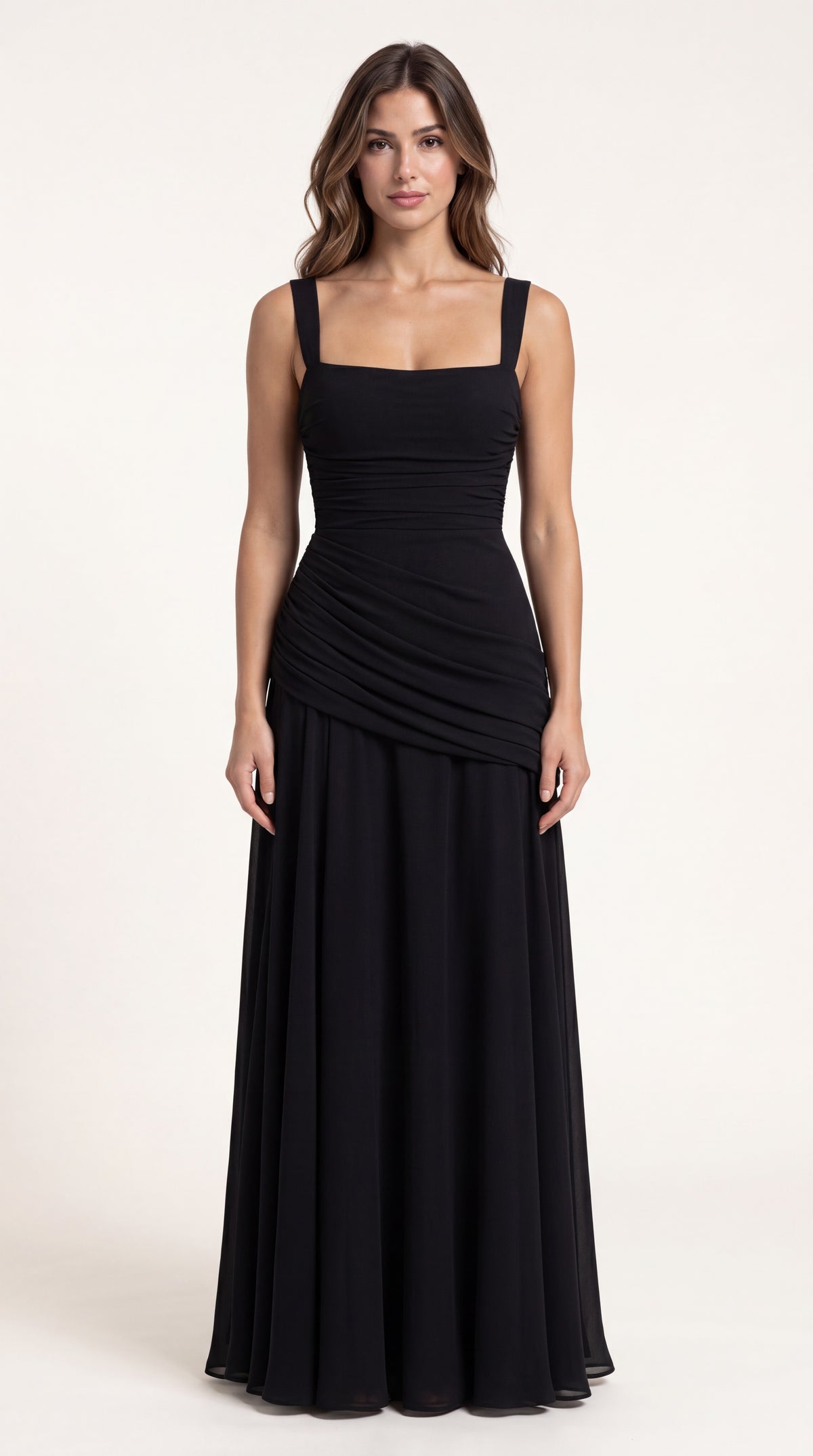 VESTIDO LARGO FRUNCIDO NEGRO