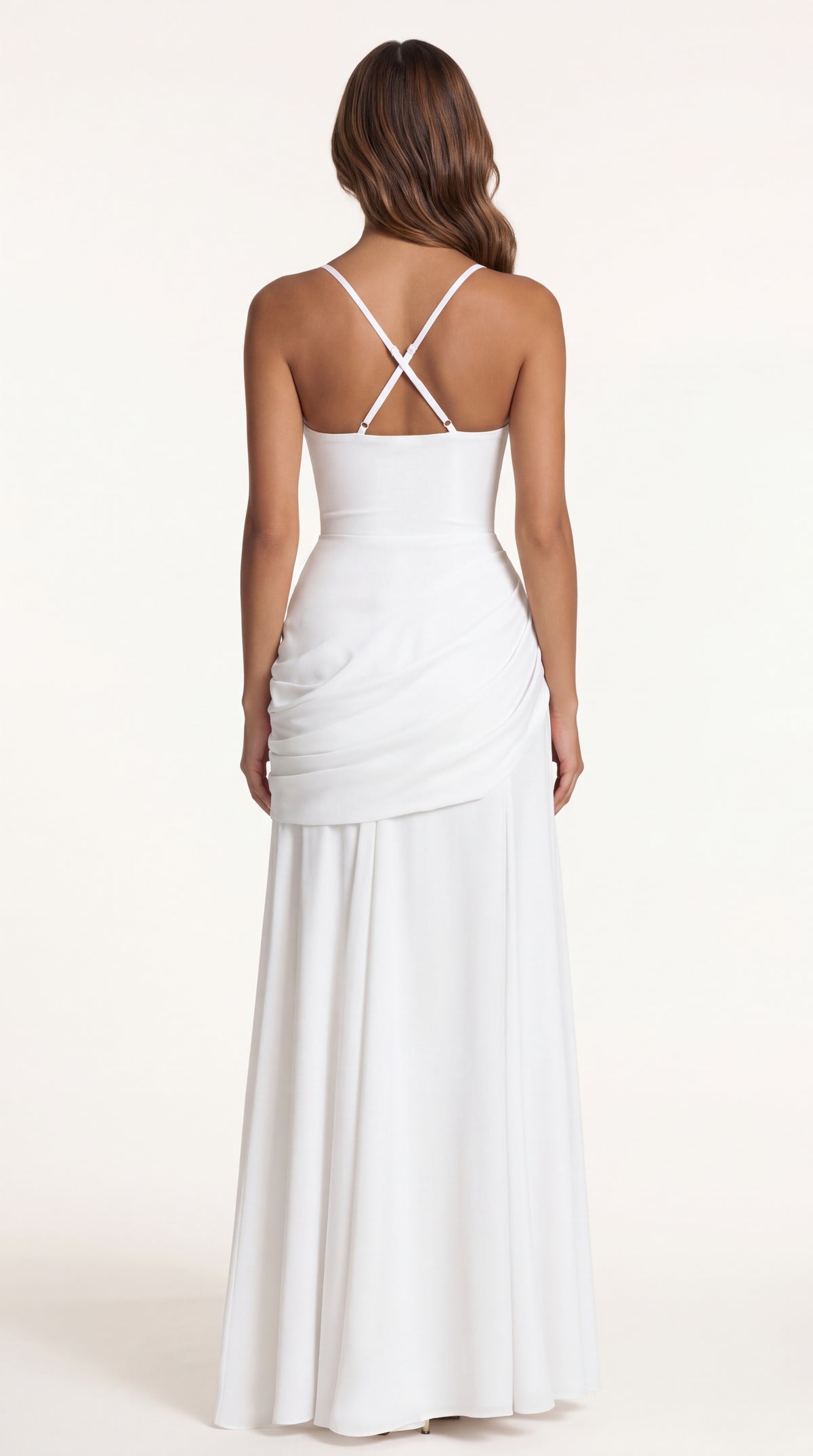VESTIDO LARGO FRUNCIDO BLANCO