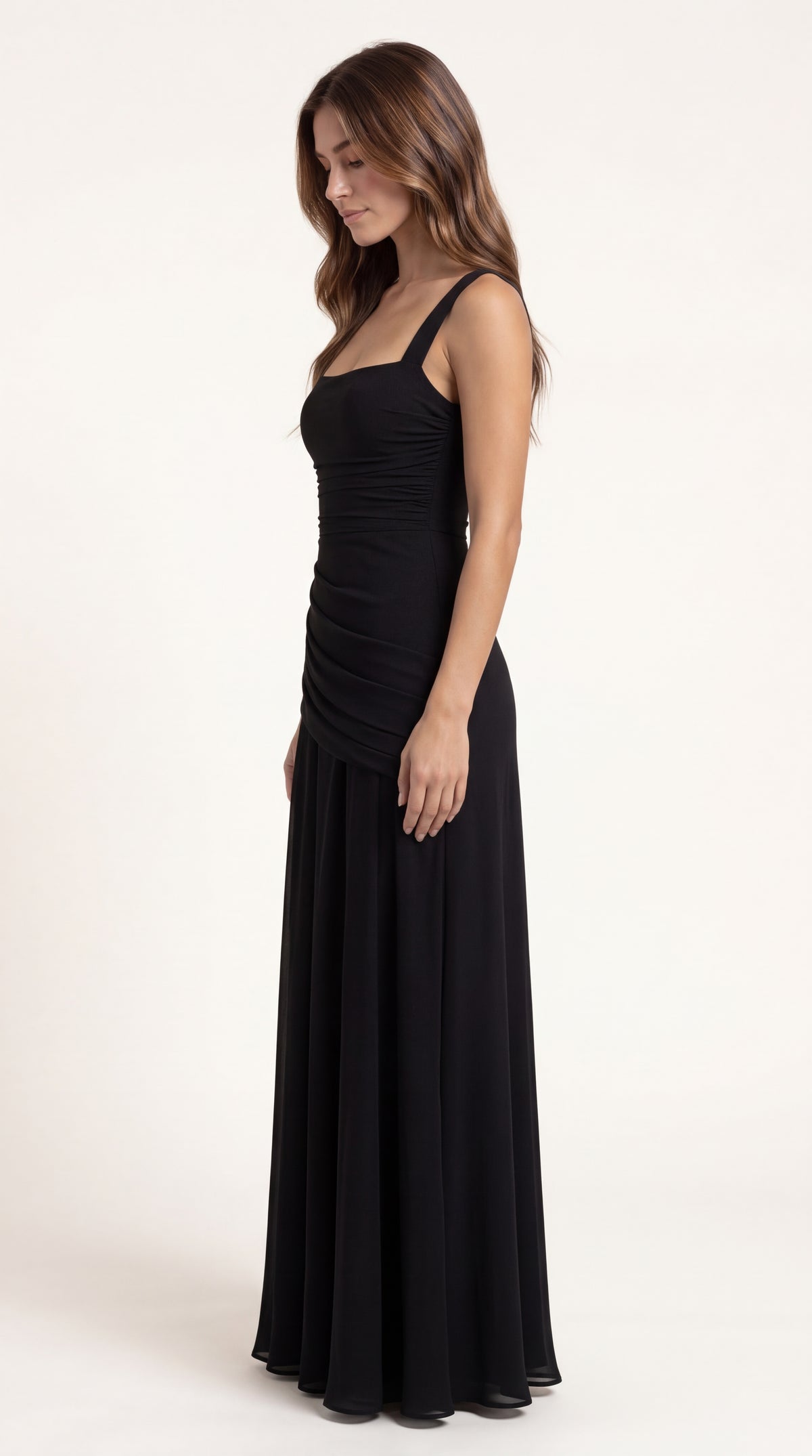 VESTIDO LARGO FRUNCIDO NEGRO