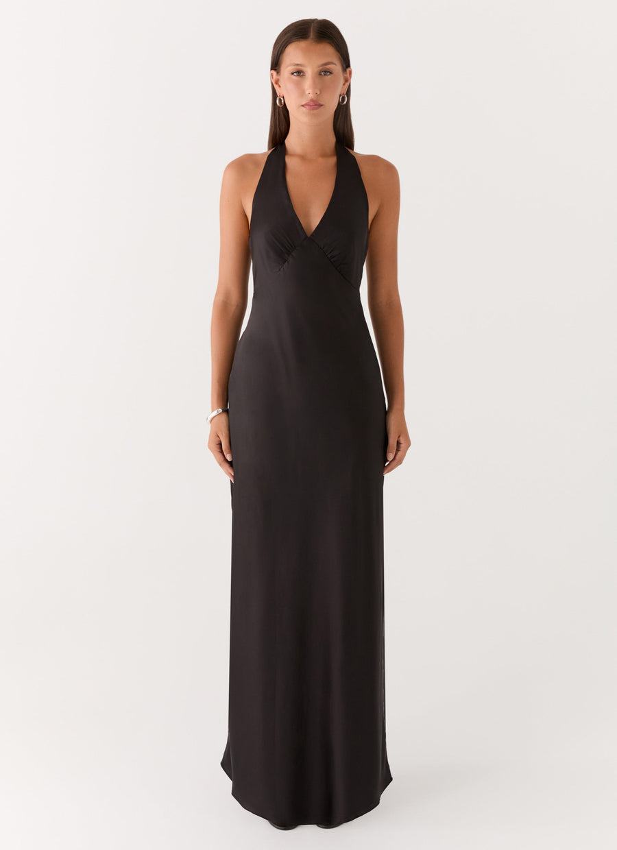 Vestido largo de satén en negro