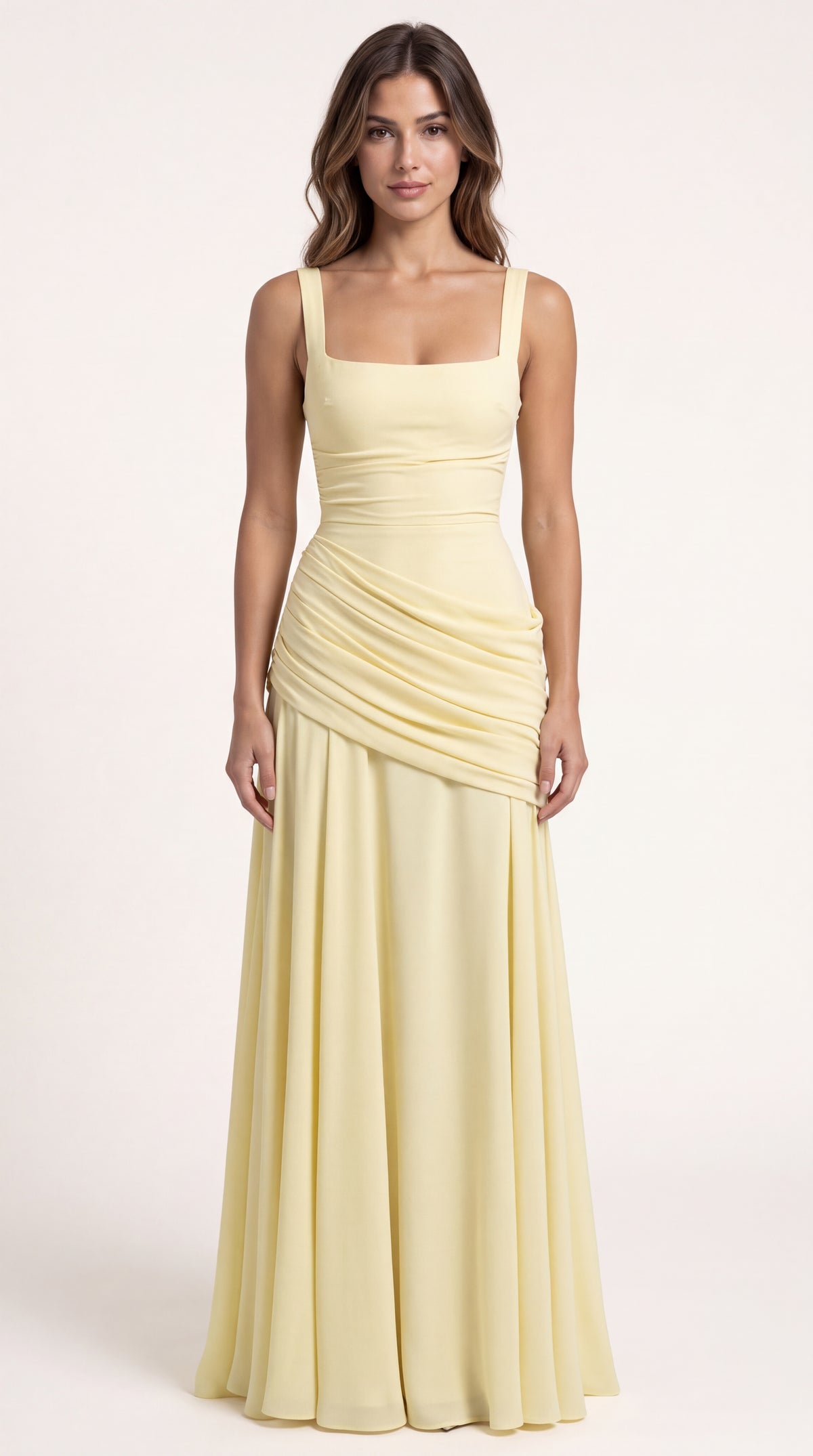 VESTIDO LARGO FRUNCIDO AMARILLO