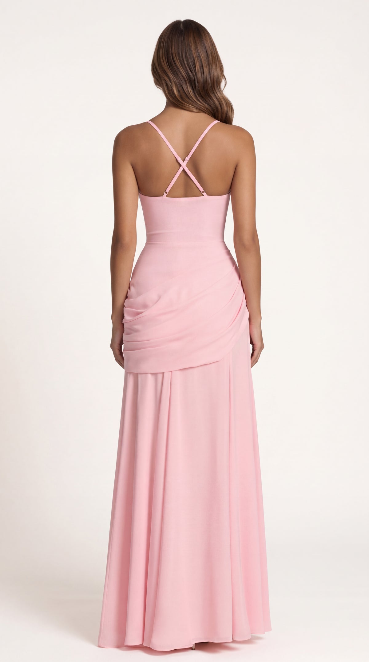 VESTIDO LARGO FRUNCIDO ROSA