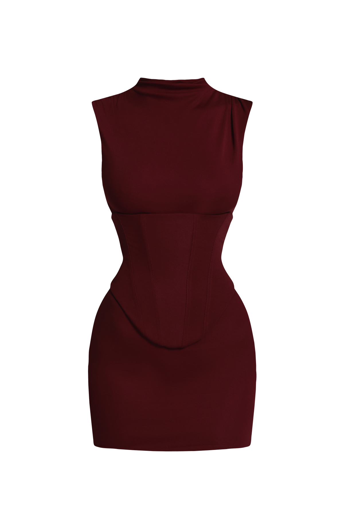 VESTIDO CORTO DE PUNTO CON CORSE CEREZA