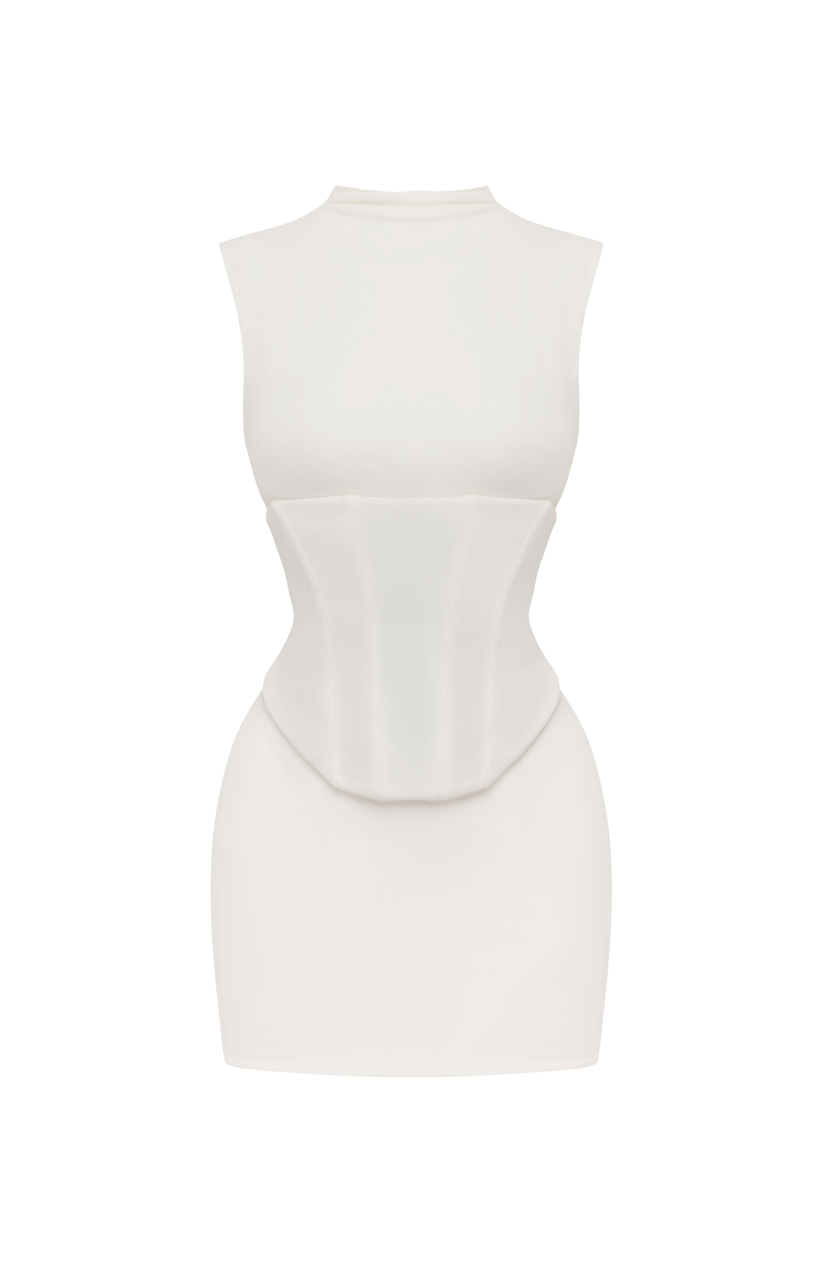 VESTIDO CORTO DE PUNTO CON CORSE MARFIL