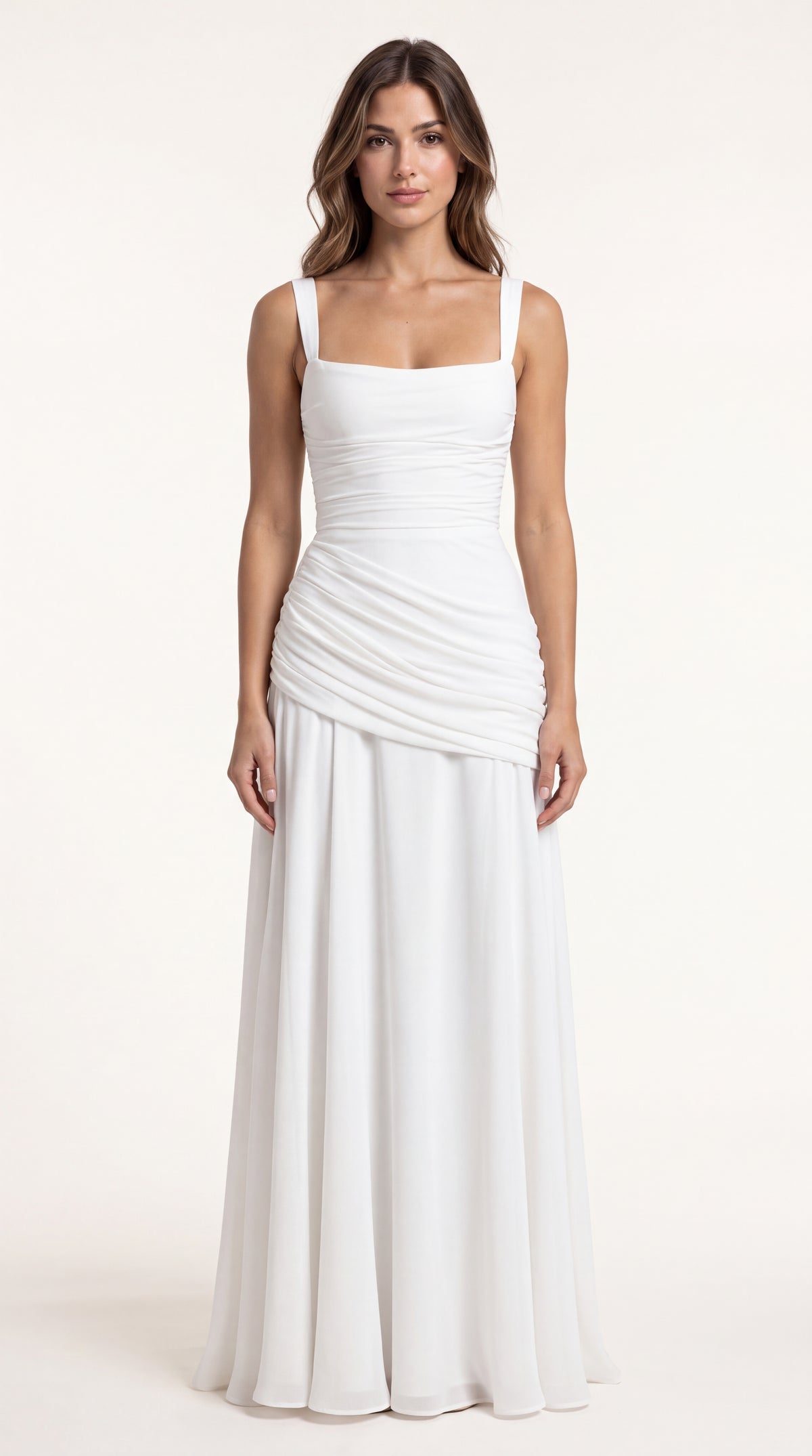 VESTIDO LARGO FRUNCIDO BLANCO