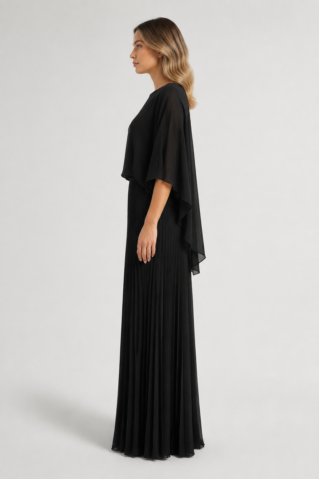 VESTIDO MAXI DE MANGA MURCIELAGO NEGRO