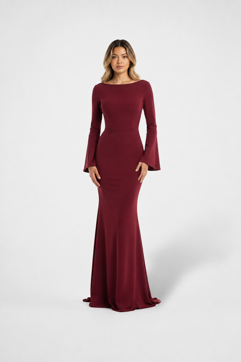 VESTIDO MAXI DE MANGA LARGA ROJO