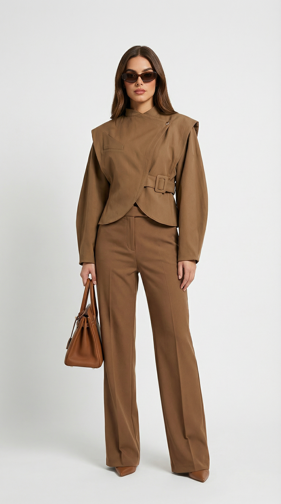 CHAQUETA CRUZADA CON HEBILLA MARRON