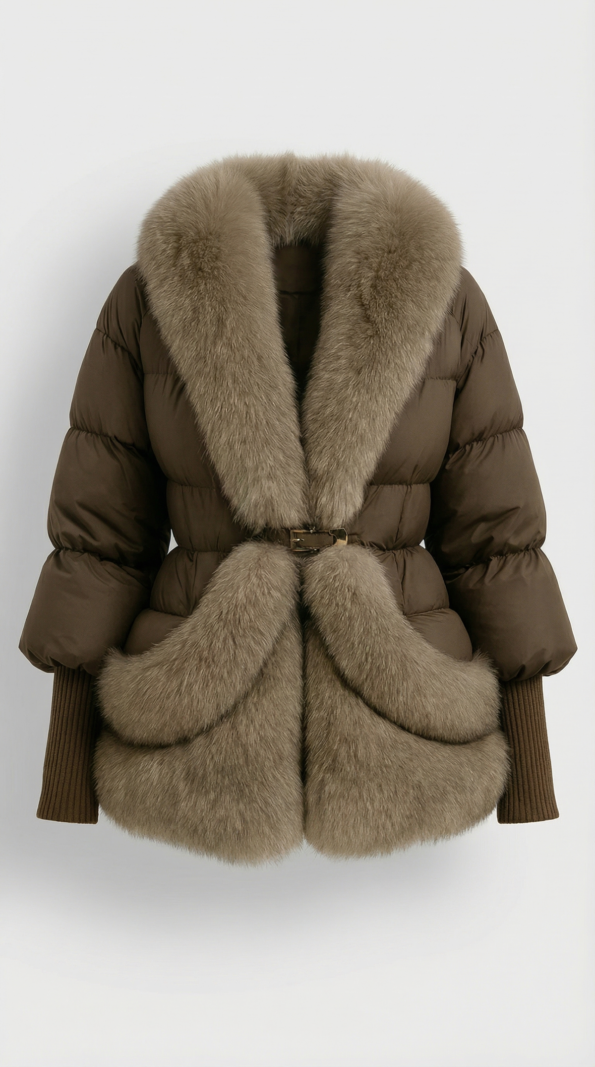 CHAQUETA ACOLCHADA CON PELO Y CINTURÓN