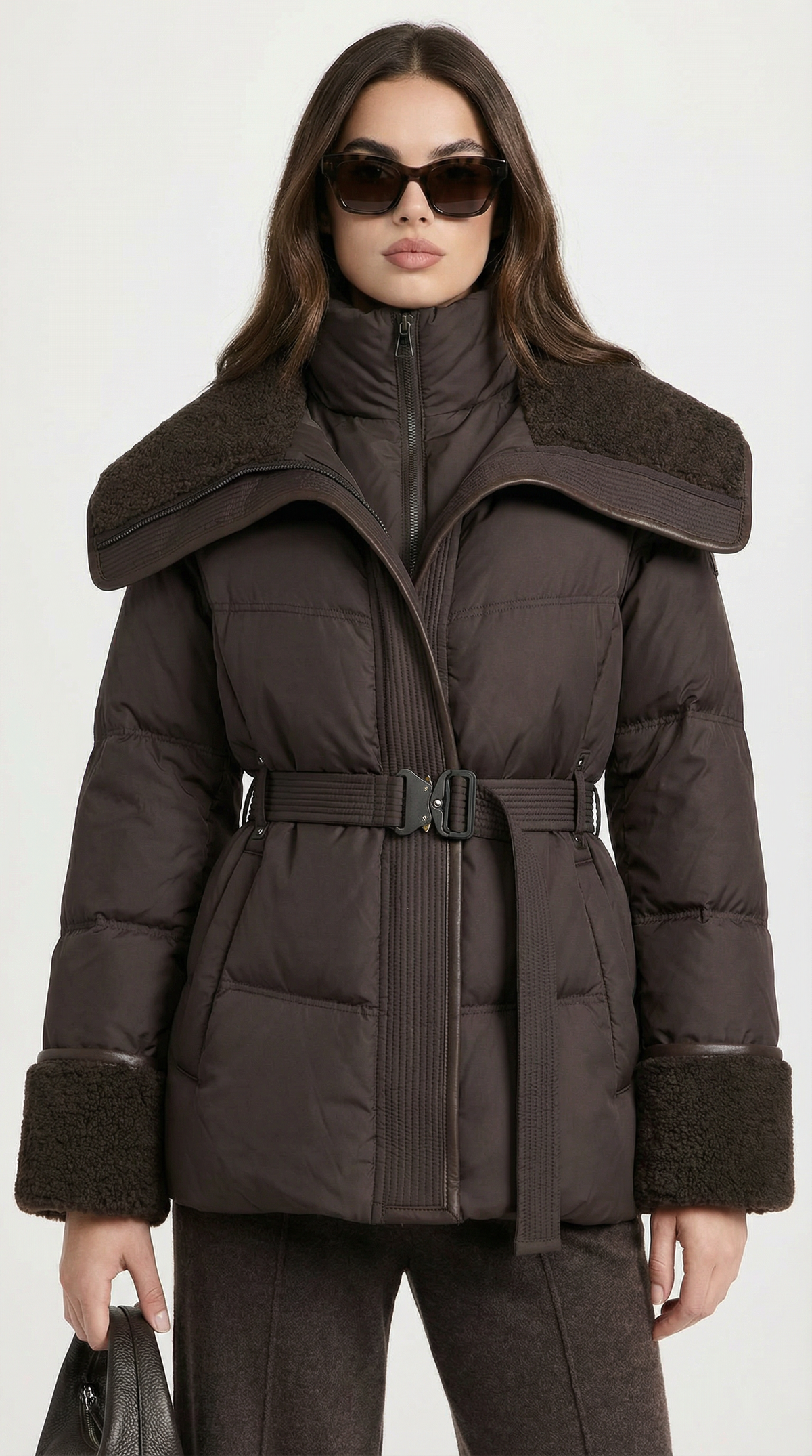 CHAQUETA DE PLUMON CON CUELLO XL MARRON