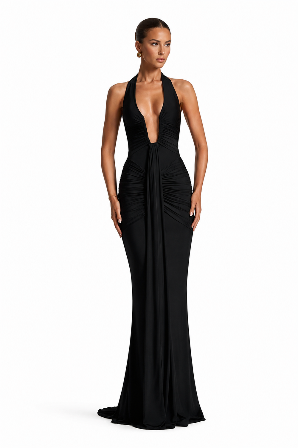 VESTIDO LARGO NEGRO CON ESCOTE HALTER
