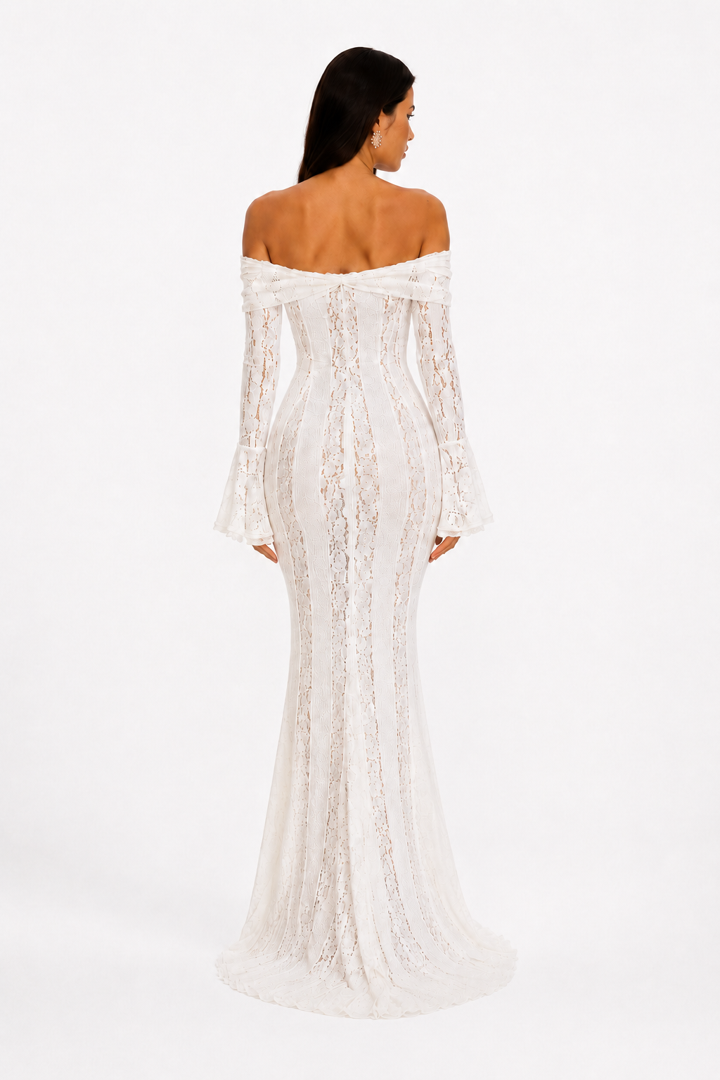 VESTIDO MAXI DE ENCAJE BLANCO