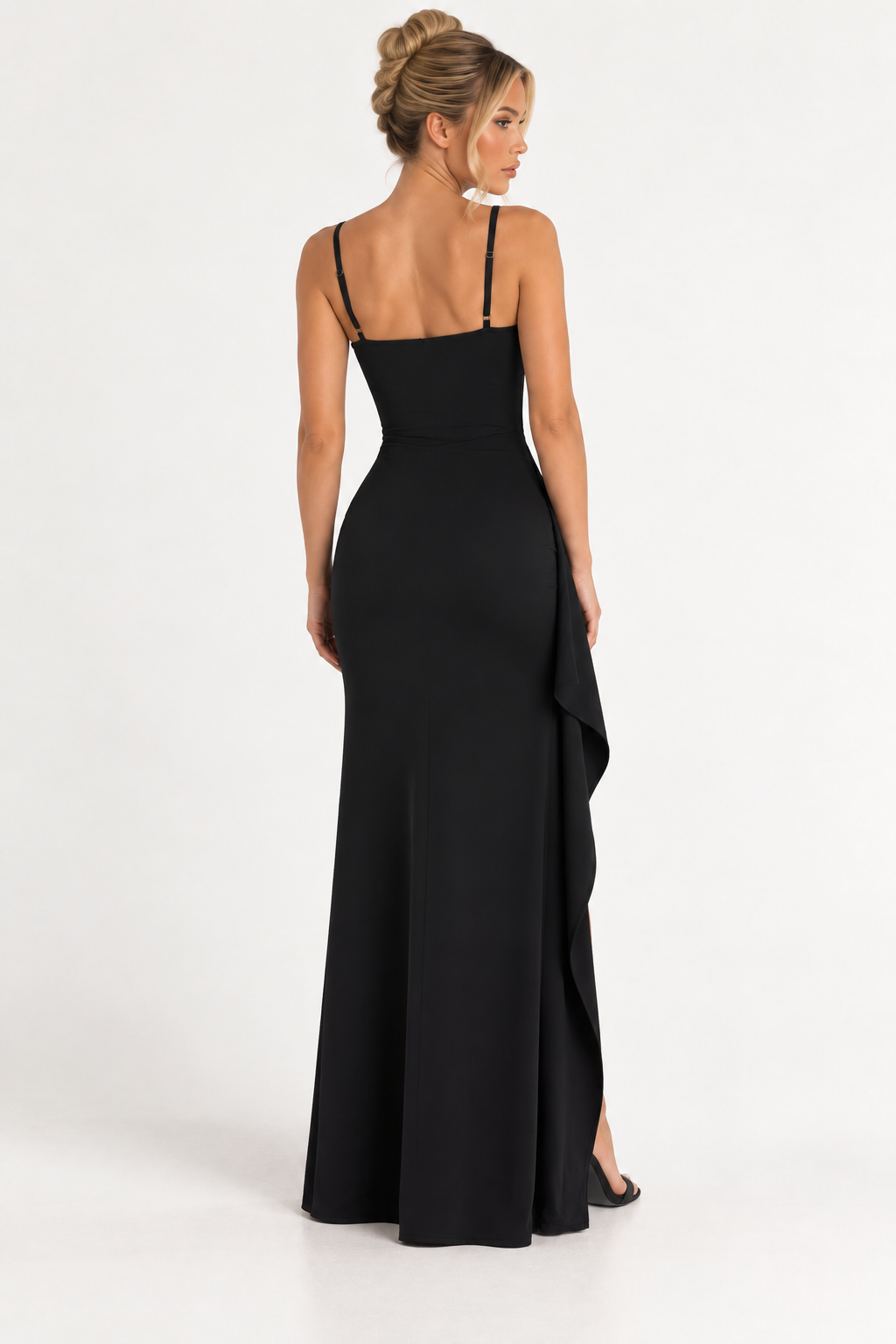 VESTIDO LARGO DRAPEADO CON ABERTURA
