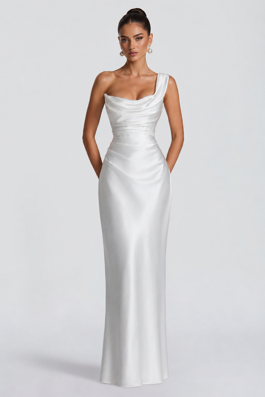 VESTIDO LARGO DE NOVIA EN SATEN MARFIL