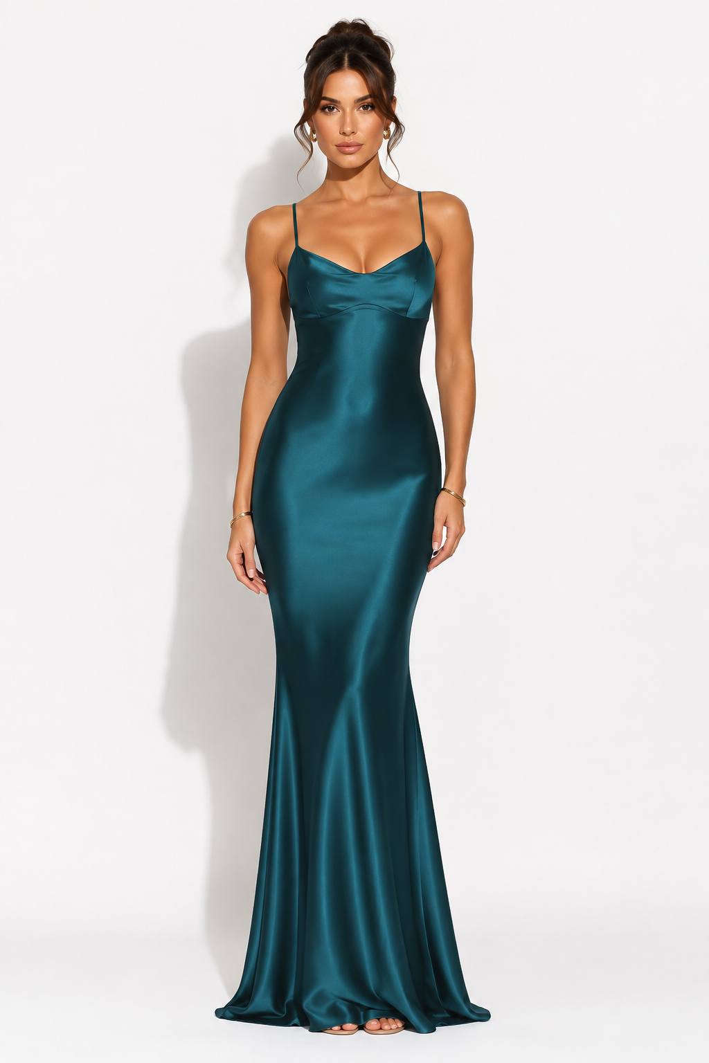VESTIDO LARGO SATINADO VERDE