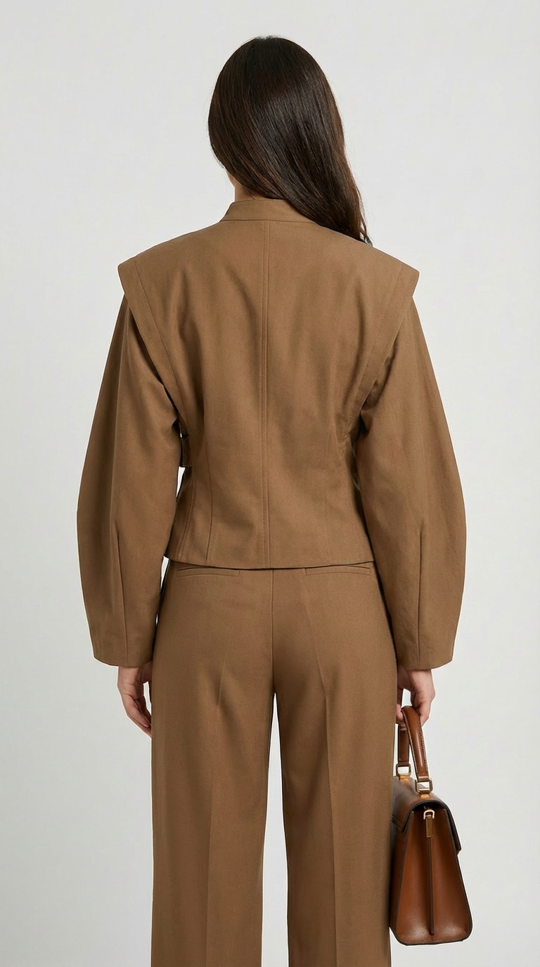 CHAQUETA CRUZADA CON HEBILLA MARRON