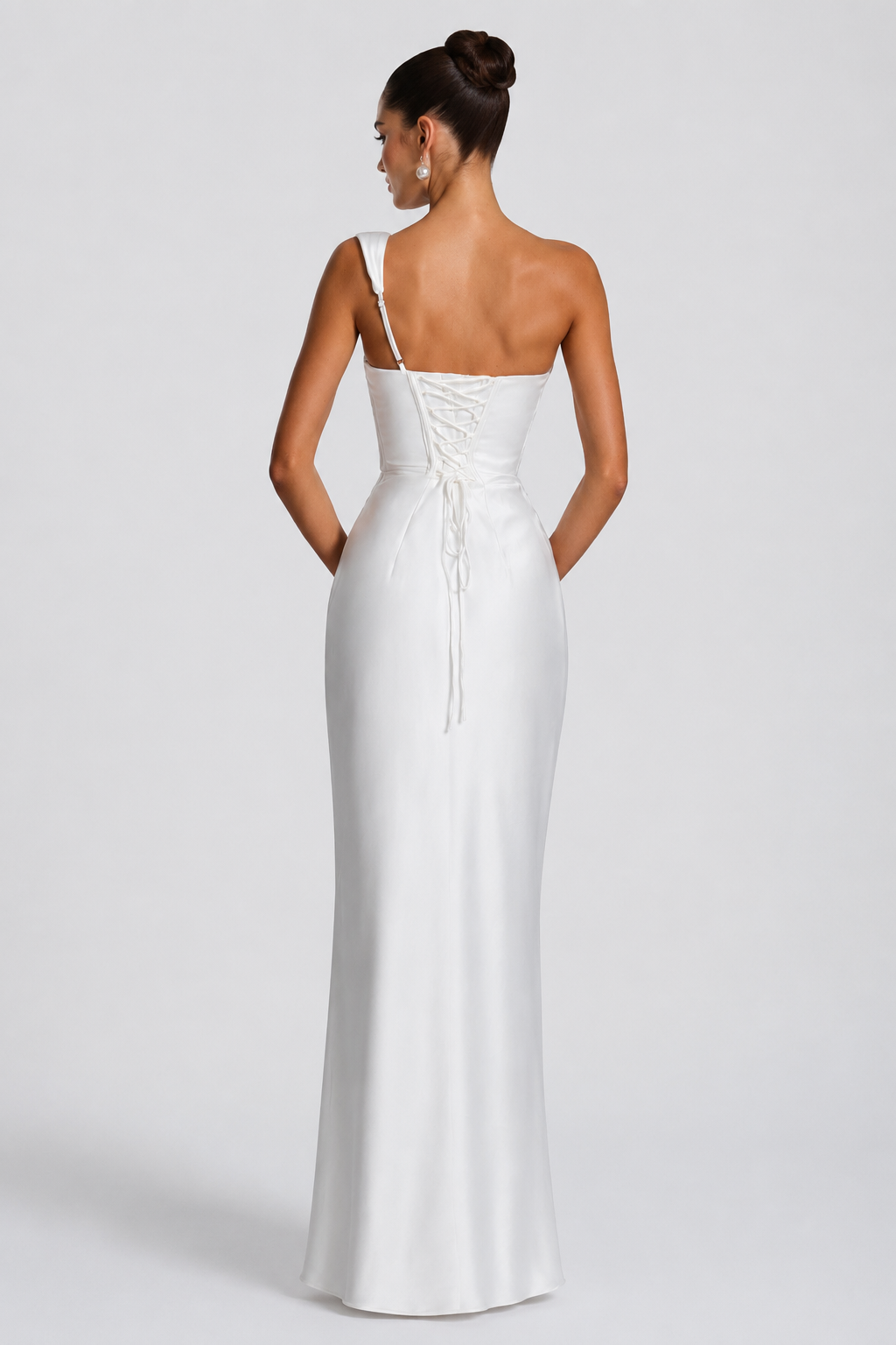 VESTIDO LARGO DE NOVIA EN SATEN MARFIL