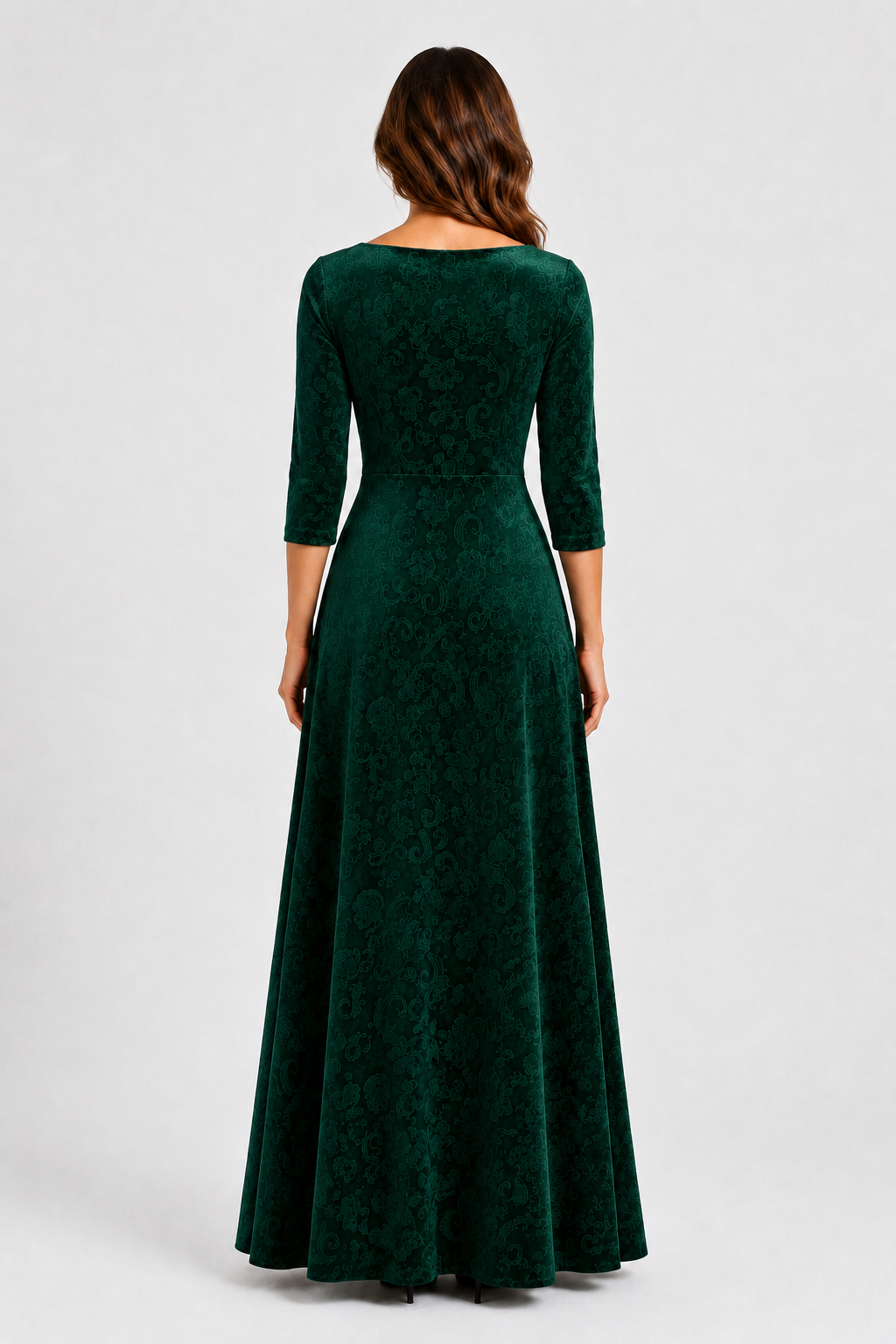 VESTIDO MAXI FLORAL CON CUELLO CUADRADO VERDE