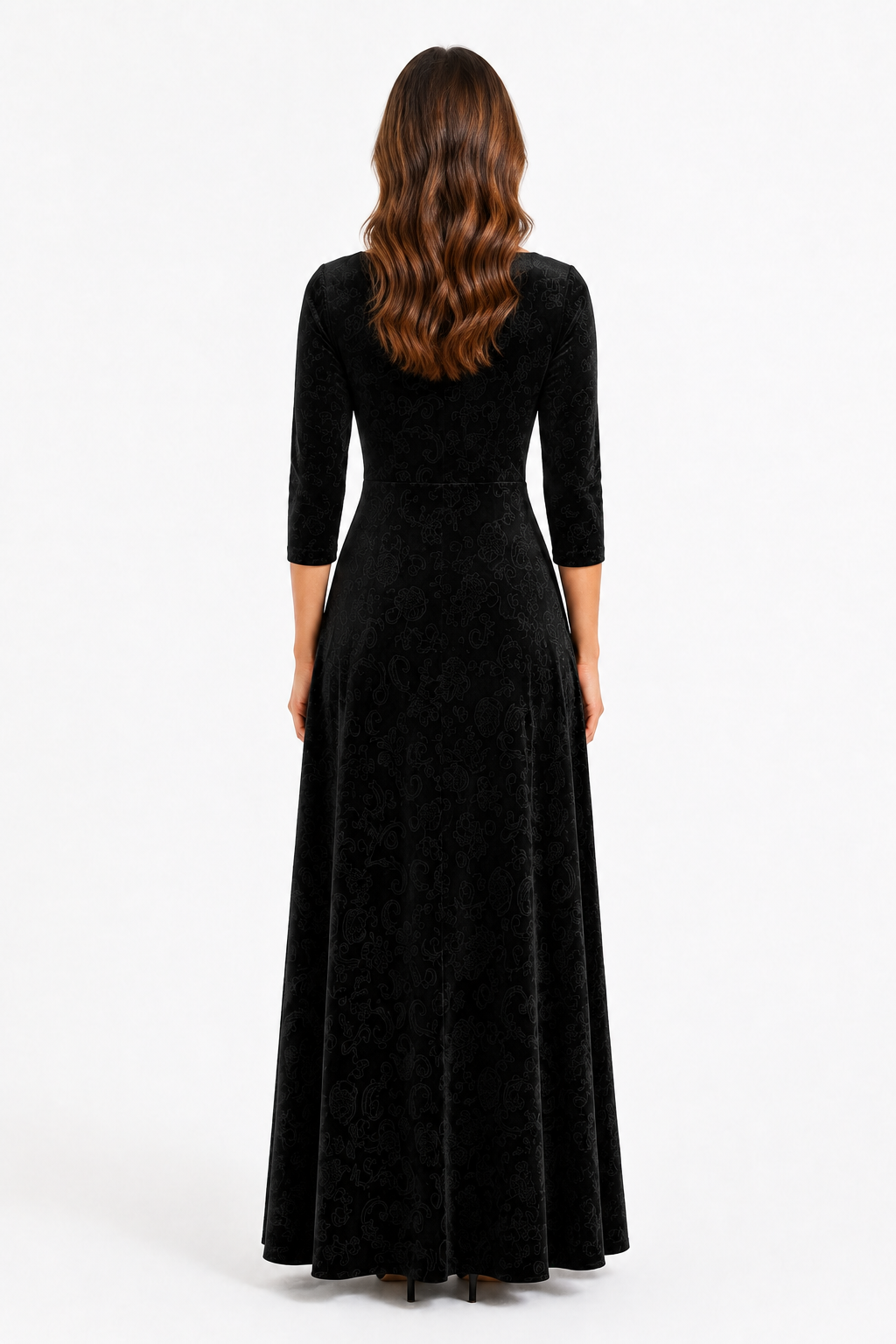 VESTIDO MAXI FLORAL CON CUELLO CUADRADO NEGRO