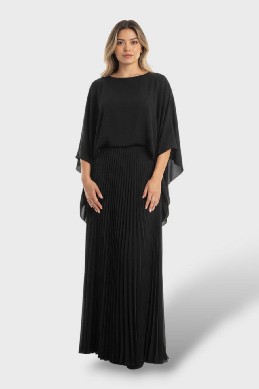 VESTIDO MAXI DE MANGA MURCIELAGO NEGRO