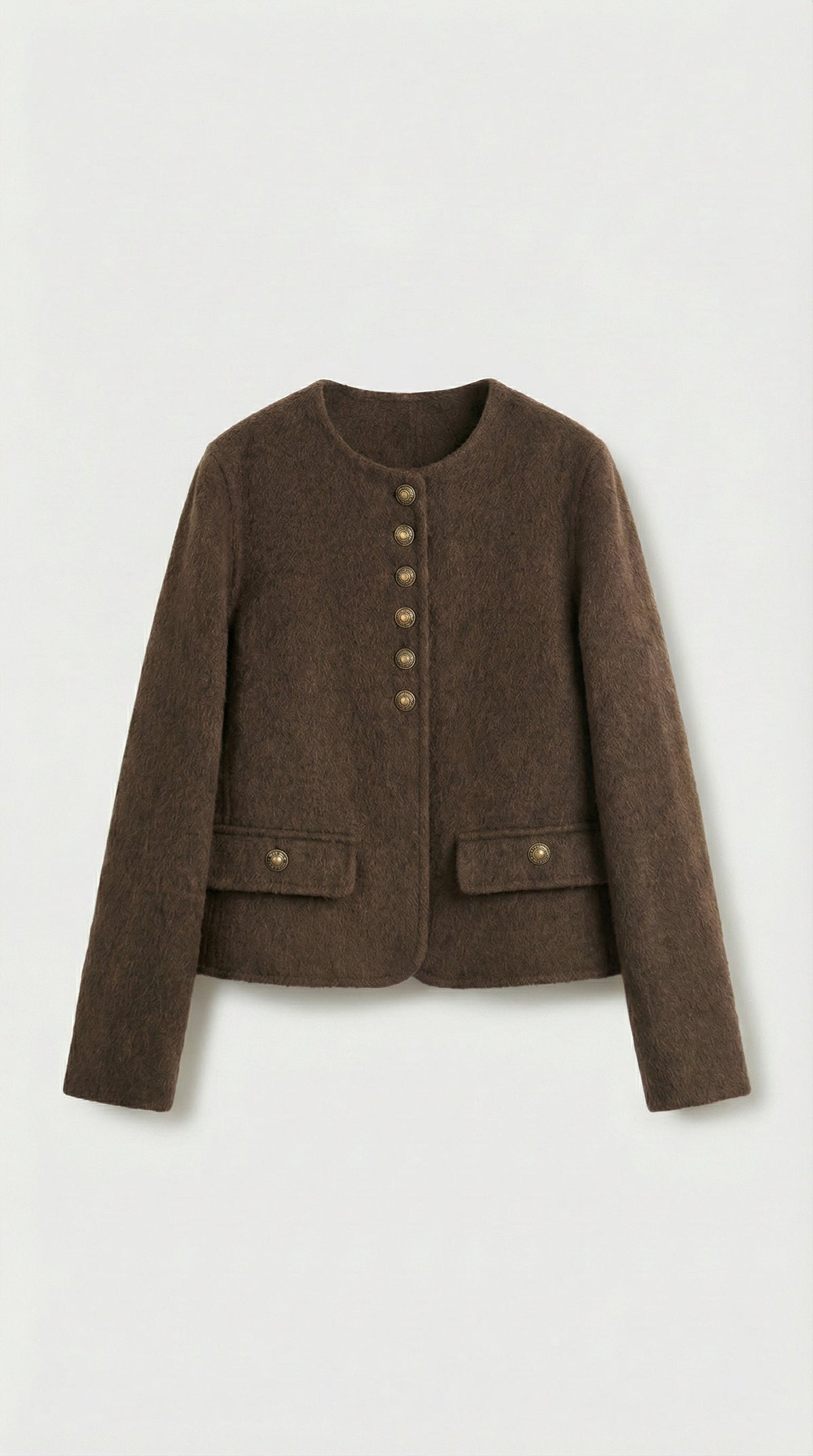 CHAQUETA CORTA DE LANA Y CACHEMIR MARRON
