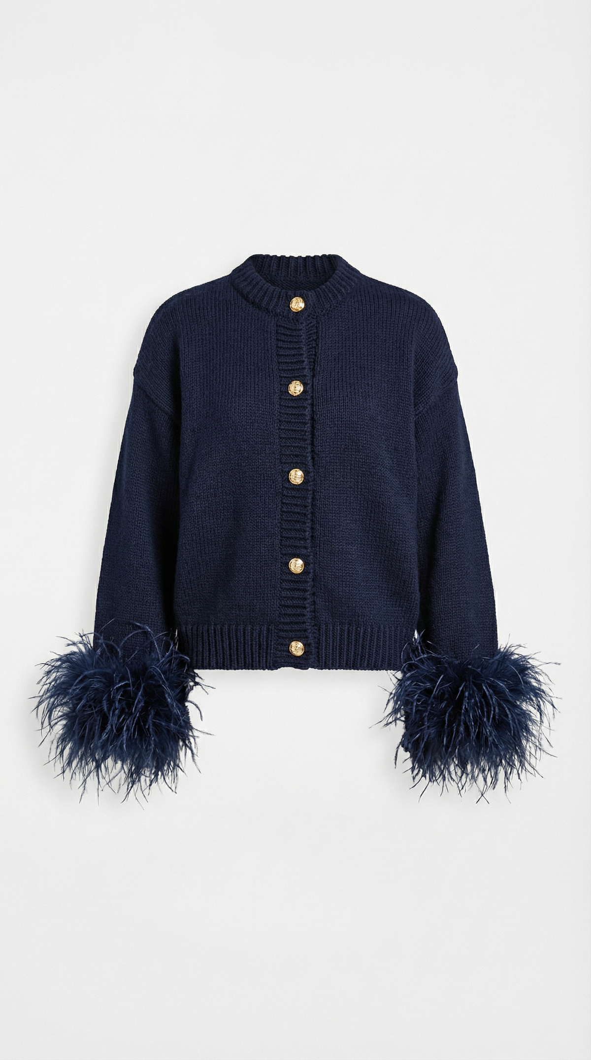 CARDIGAN DE PUNTO CON RIBETE DE PLUMAS AZUL OSCURO