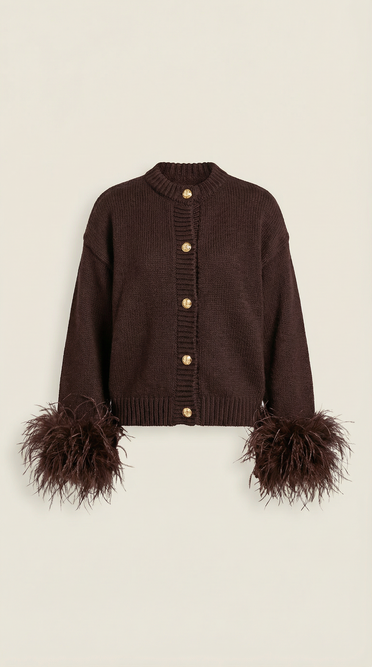 CARDIGAN DE PUNTO CON RIBETE DE PLUMAS MARRON OSCURO