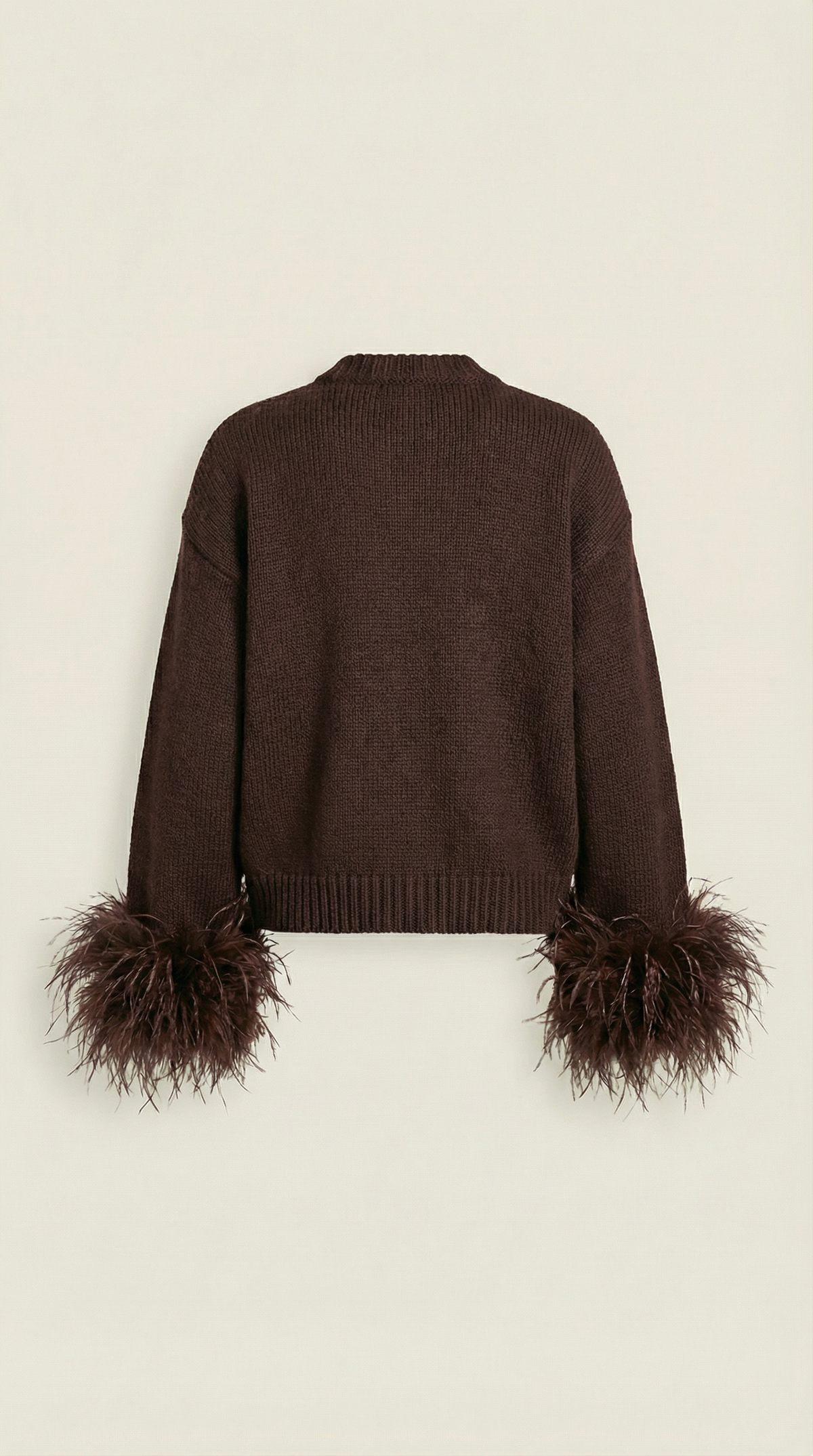 CARDIGAN DE PUNTO CON RIBETE DE PLUMAS MARRON OSCURO