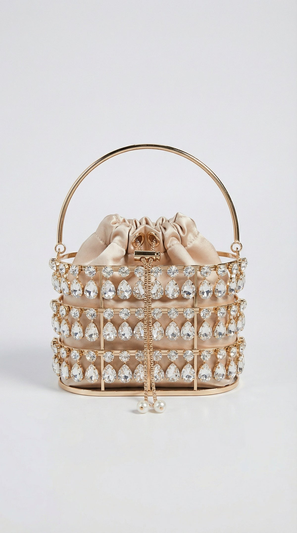 BOLSO BUCKET DE CRISTALES DORADO
