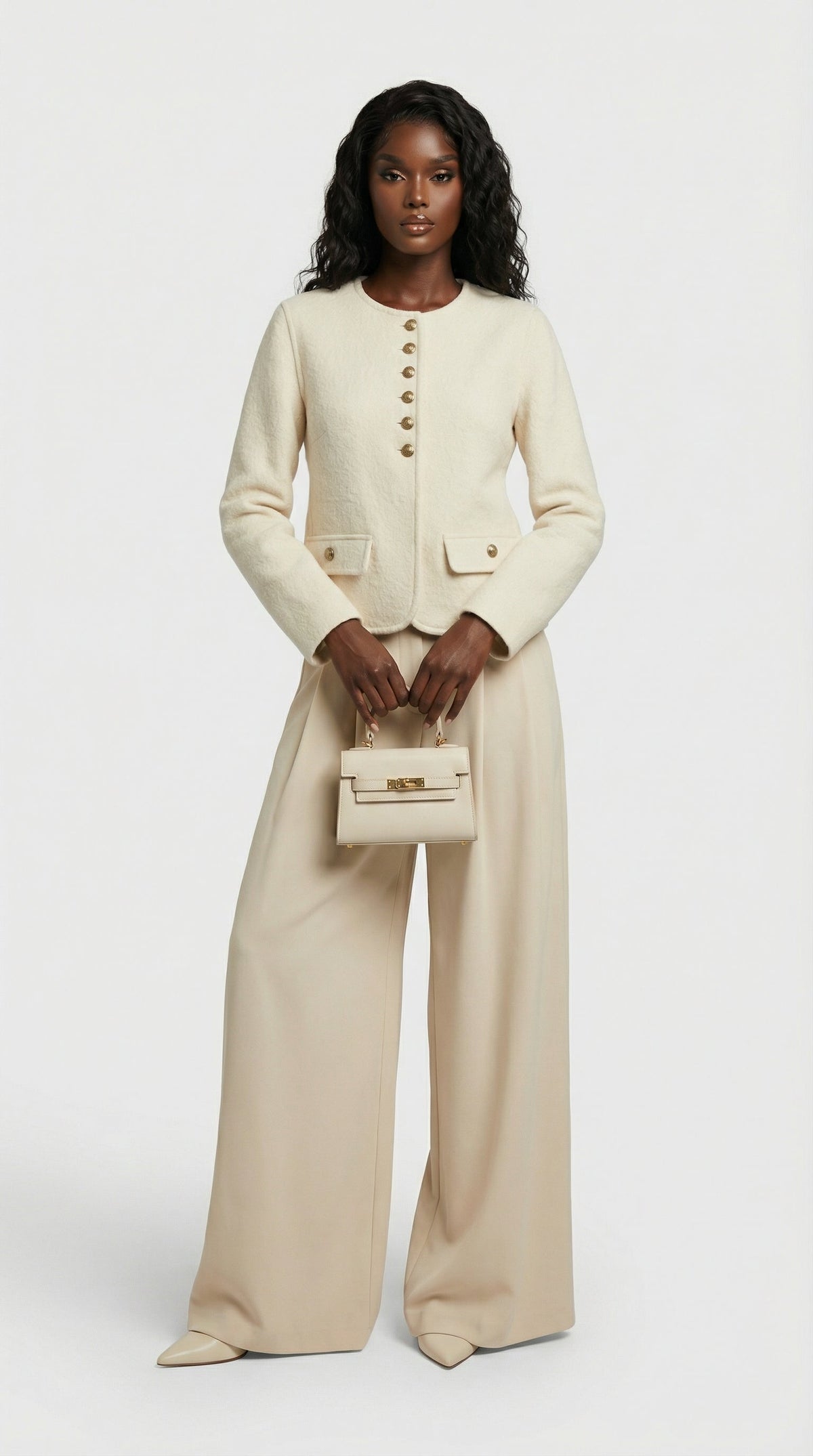 CHAQUETA CORTA DE LANA Y CACHEMIR BEIGE