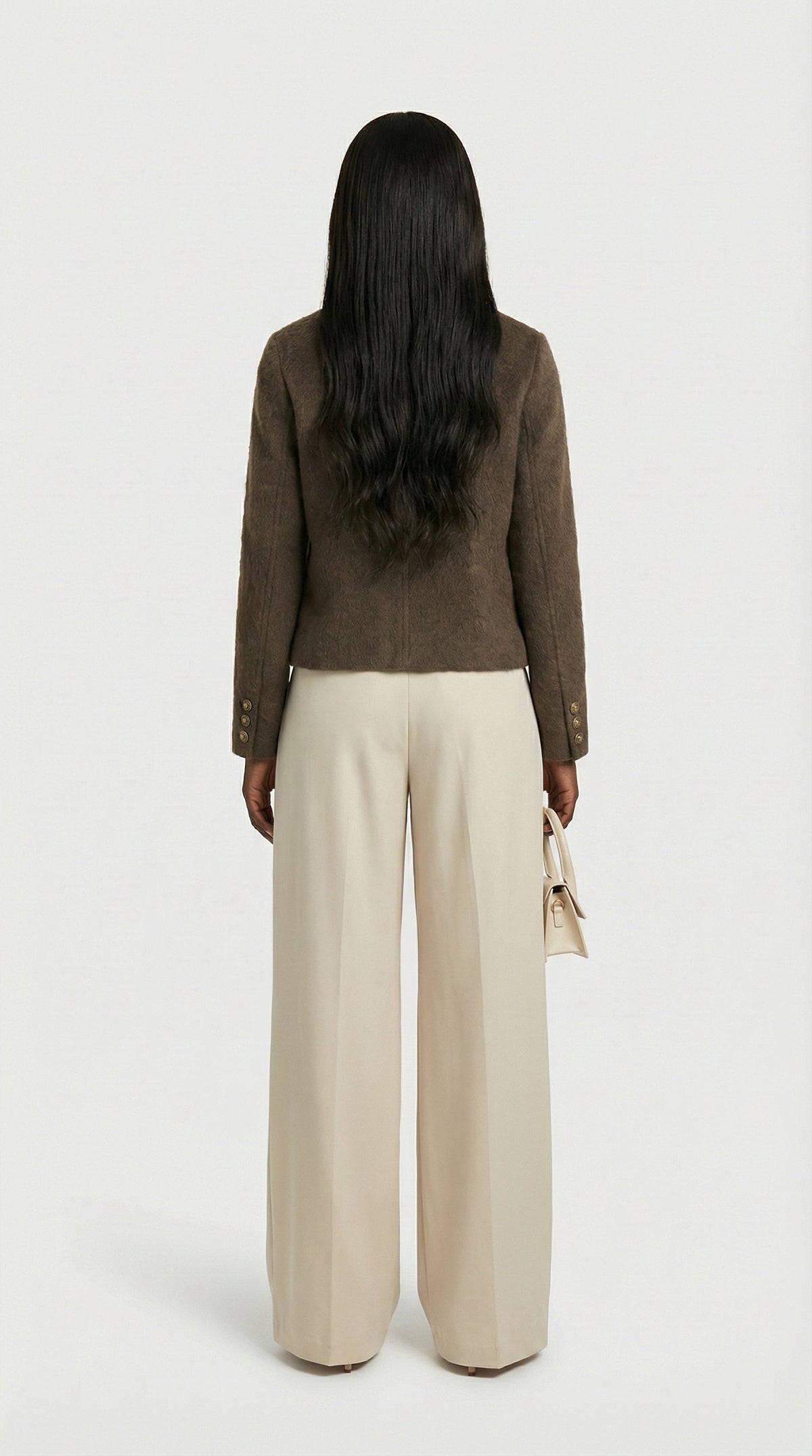 CHAQUETA CORTA DE LANA Y CACHEMIR MARRON