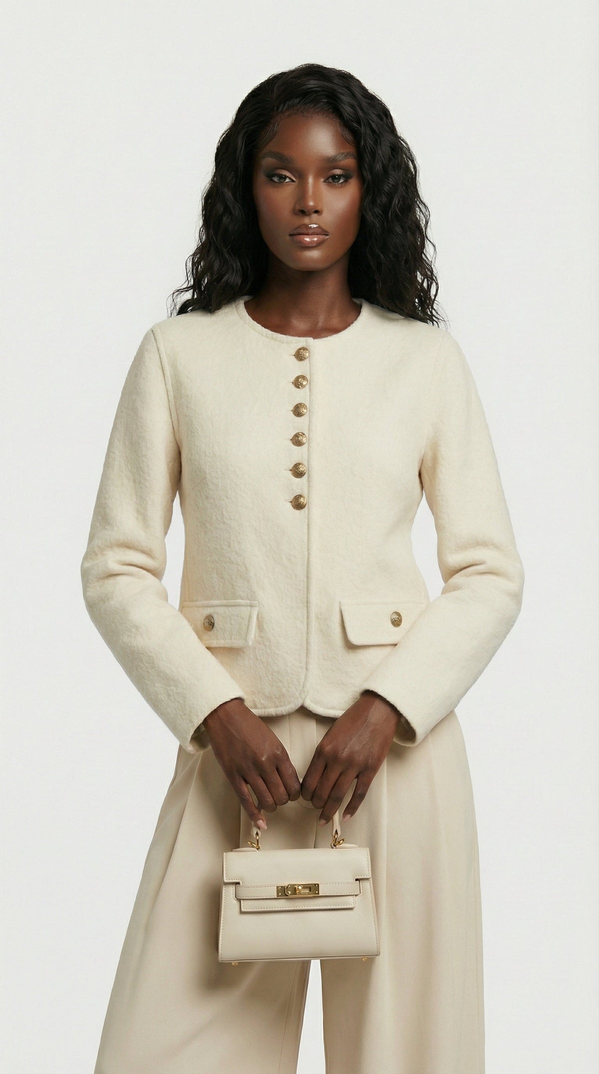 CHAQUETA CORTA DE LANA Y CACHEMIR BEIGE