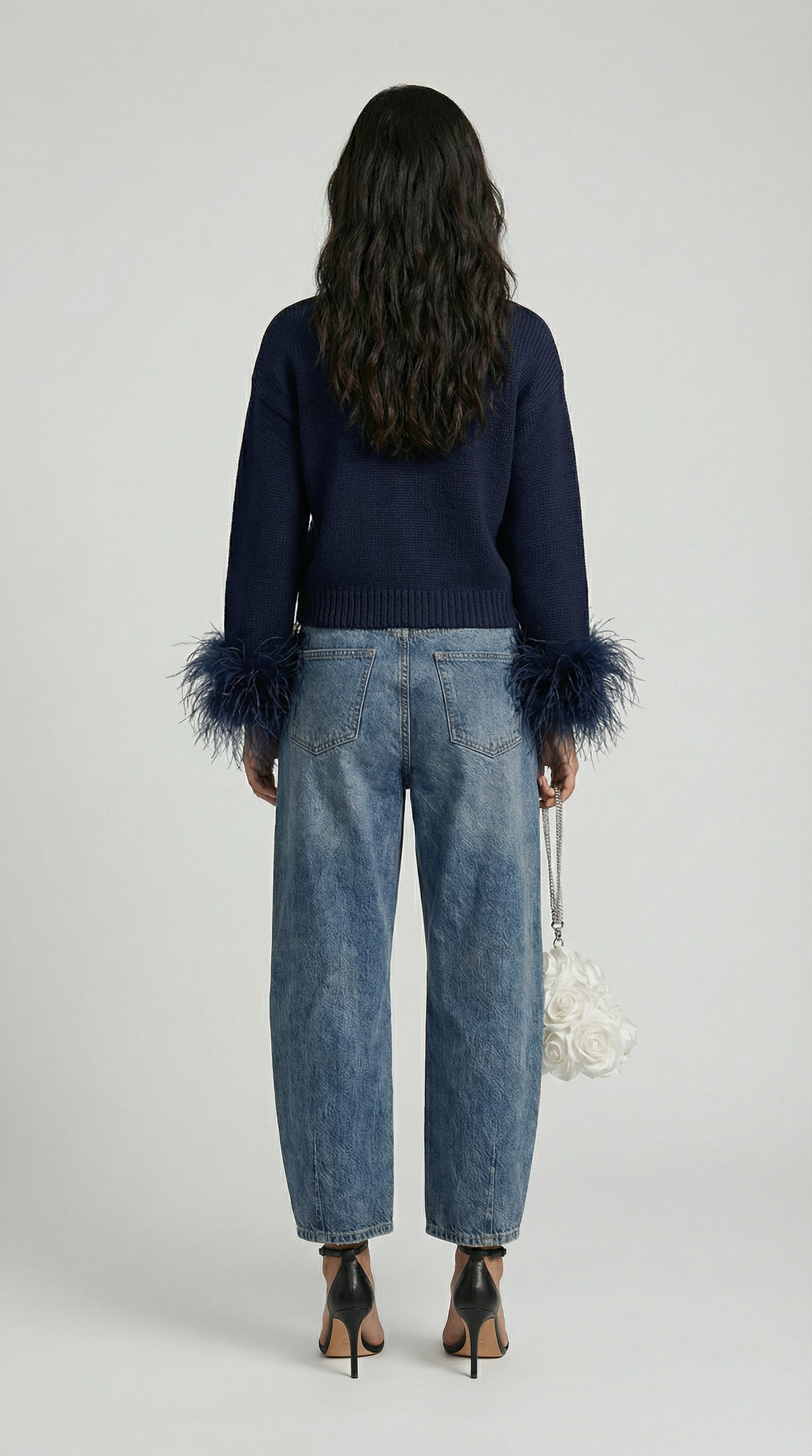 CARDIGAN DE PUNTO CON RIBETE DE PLUMAS AZUL OSCURO