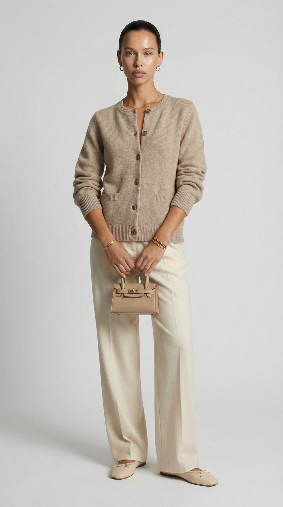 CARDIGAN MINIMALISTA DE PUNTO BEIGE
