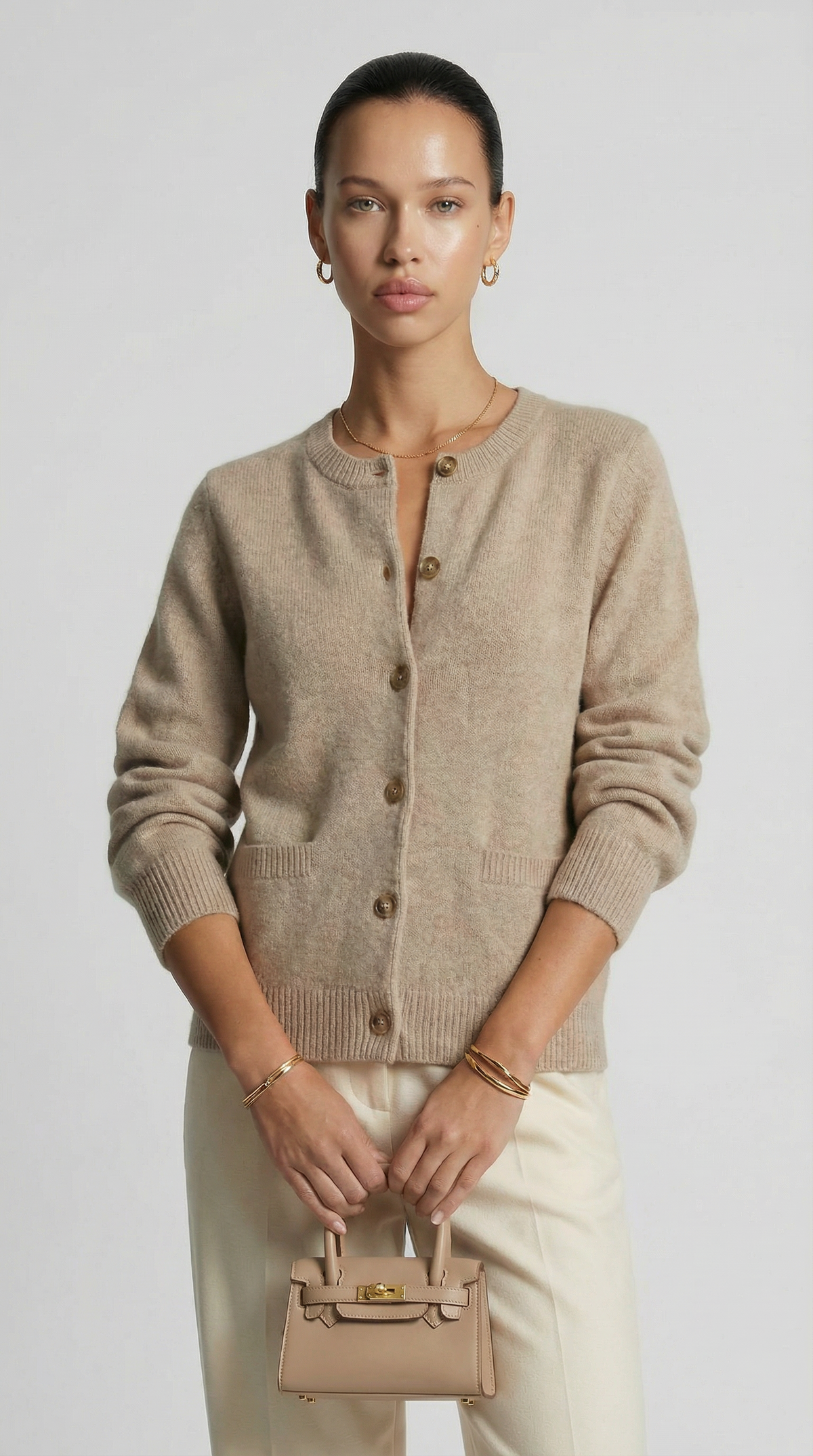 CARDIGAN MINIMALISTA DE PUNTO BEIGE