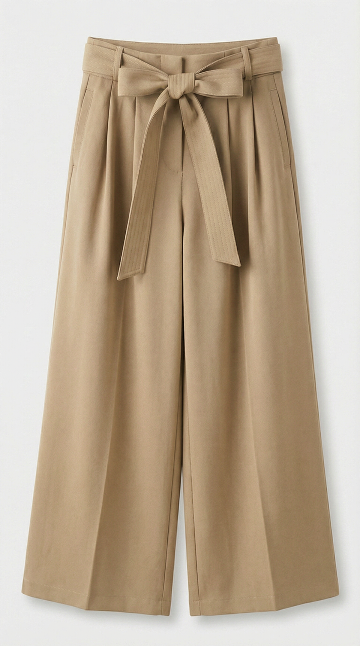 PANTALON ANCHO PLISADO CON LAZADA BEIGE