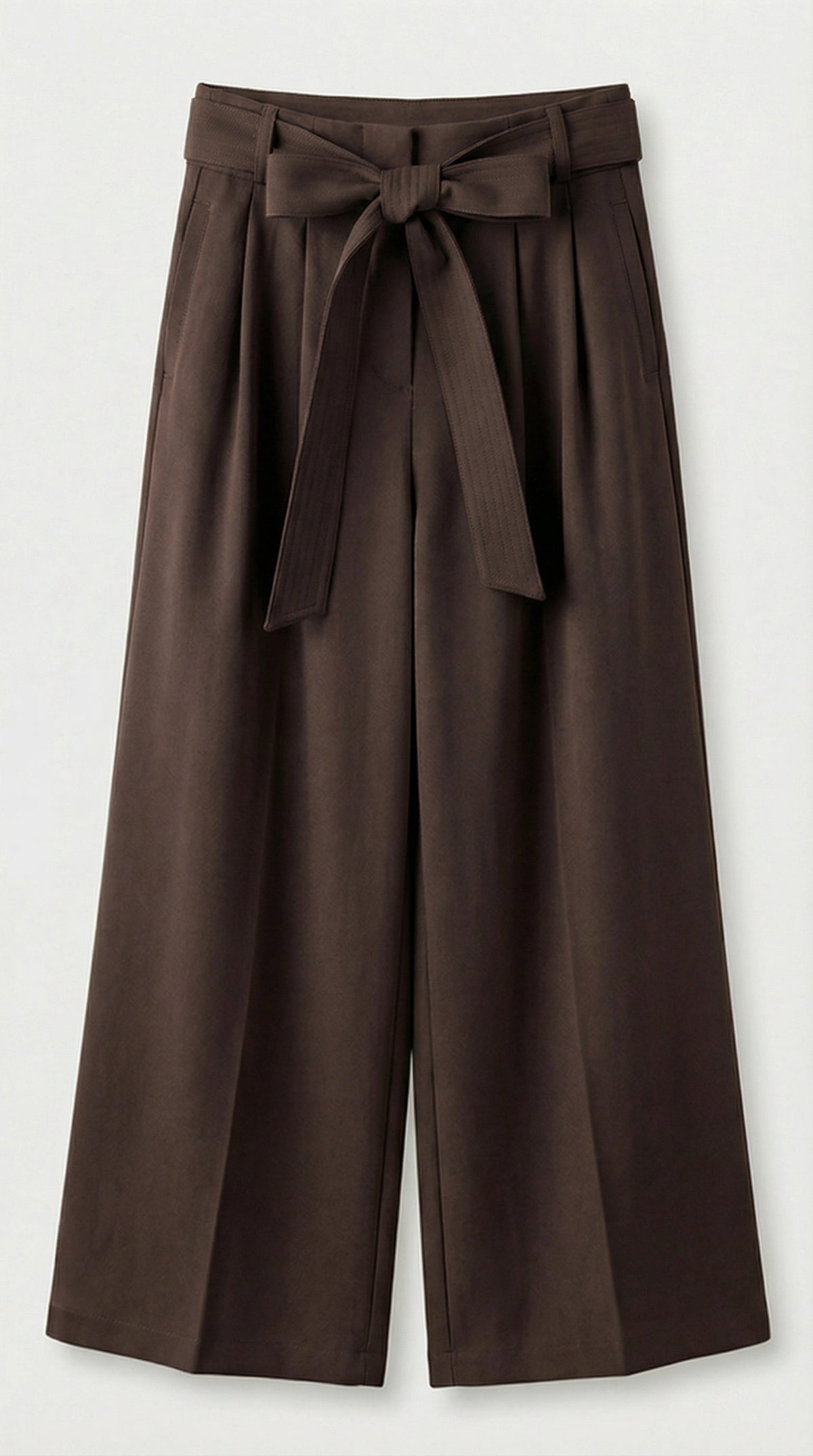 PANTALON ANCHO PLISADO CON LAZADA MARRON