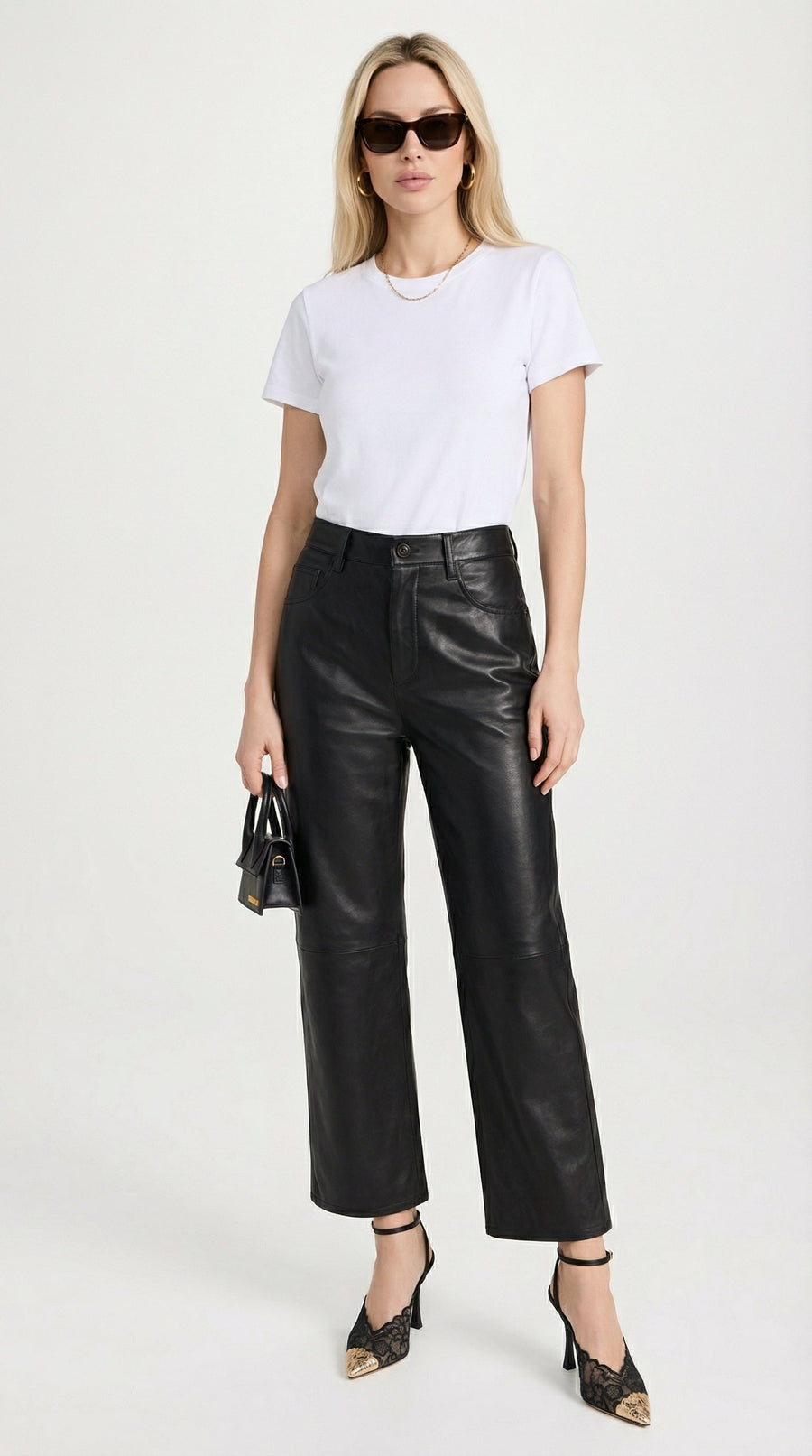 PANTALON CROPPED DE PIEL NEGRO