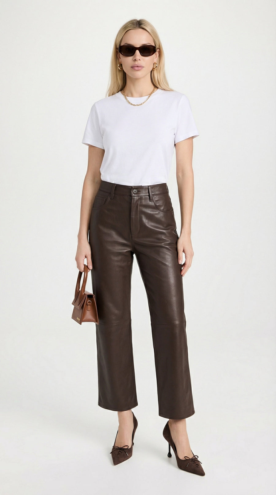 PANTALON CROPPED DE PIEL MARRON