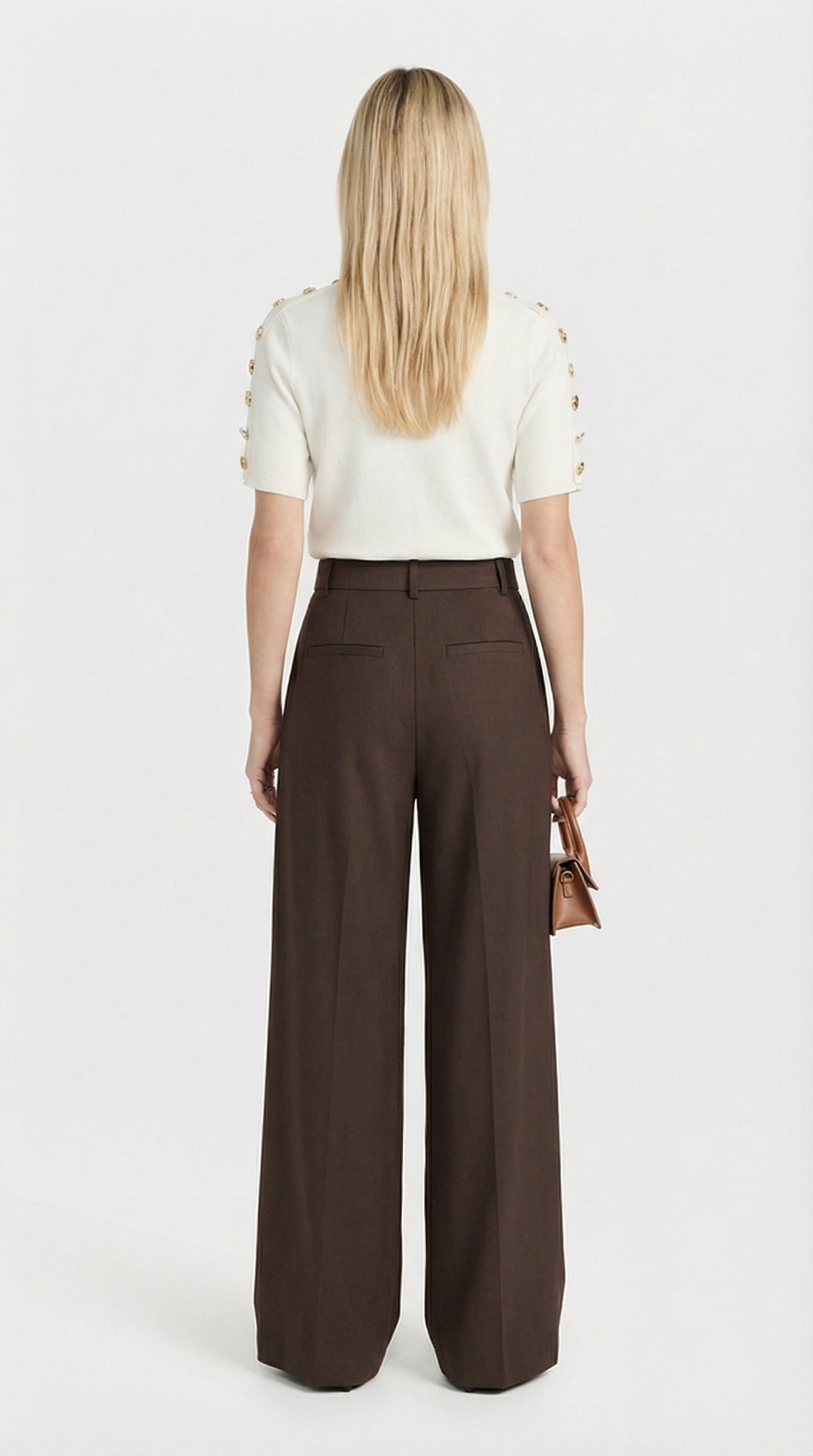 PANTALON ANCHO PLISADO CON LAZADA MARRON