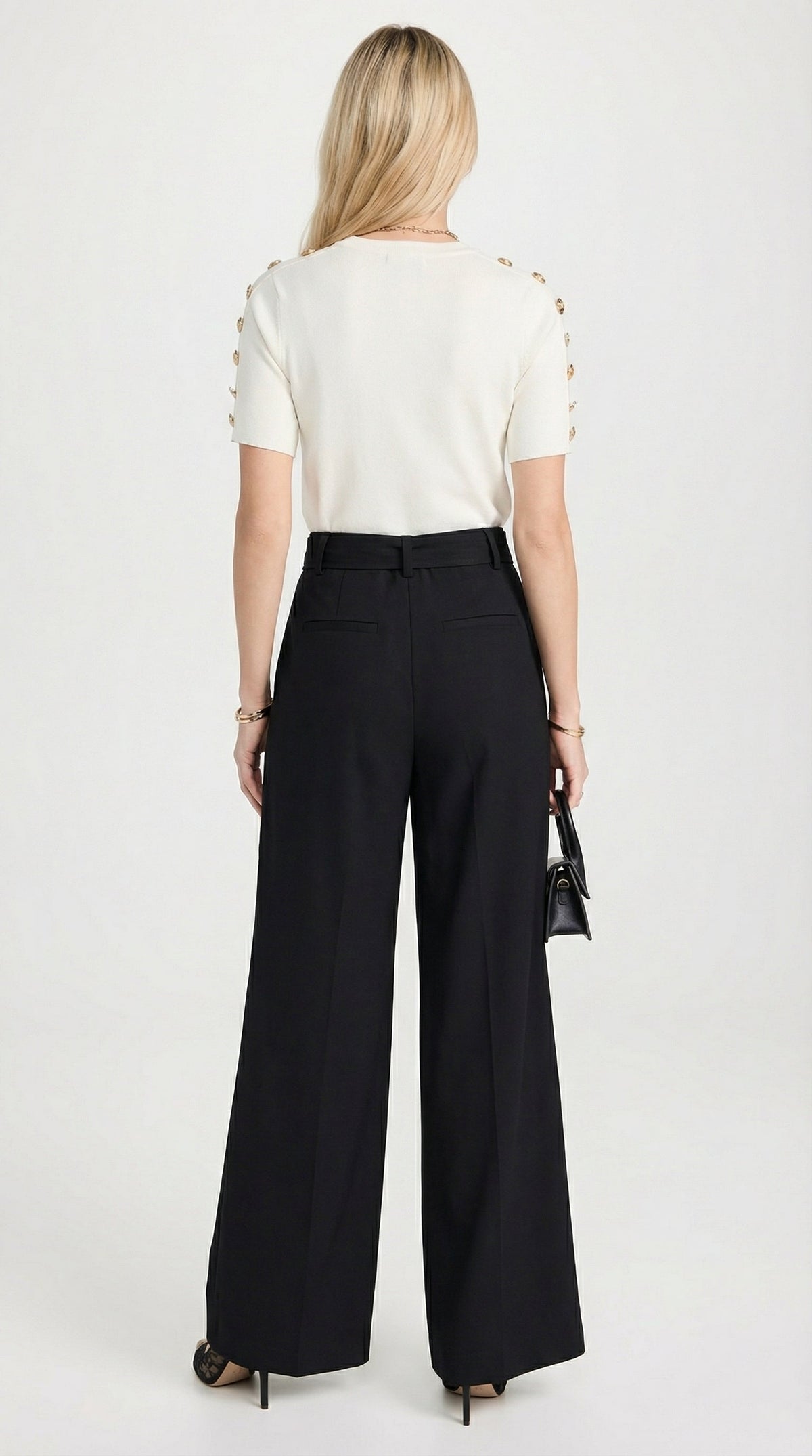 PANTALON ANCHO PLISADO CON LAZADA NEGRO