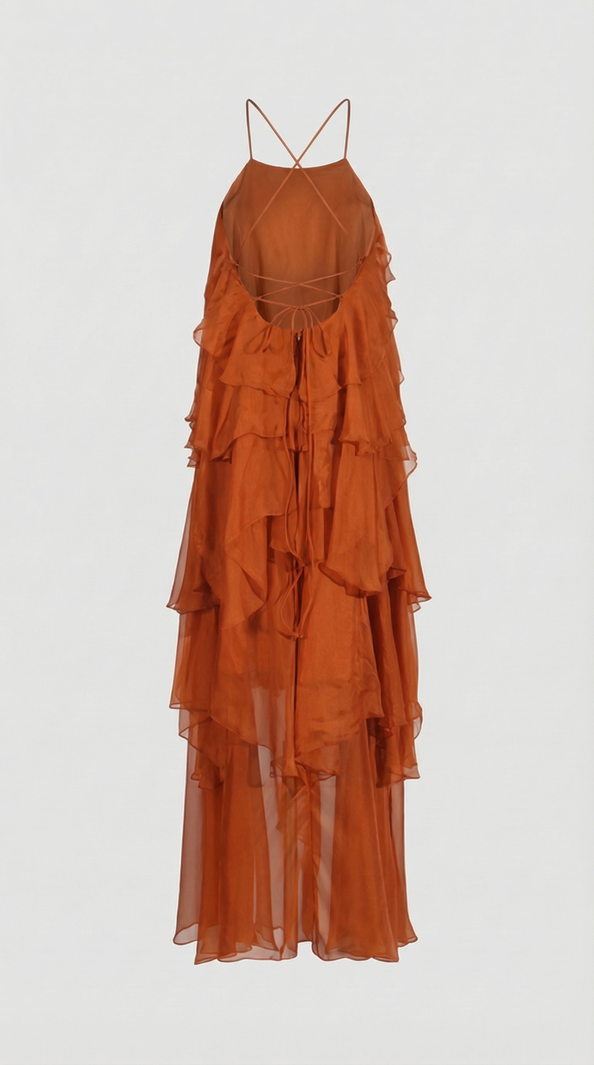 VESTIDO MAXI HALTER DE VOLANTES NARANJA