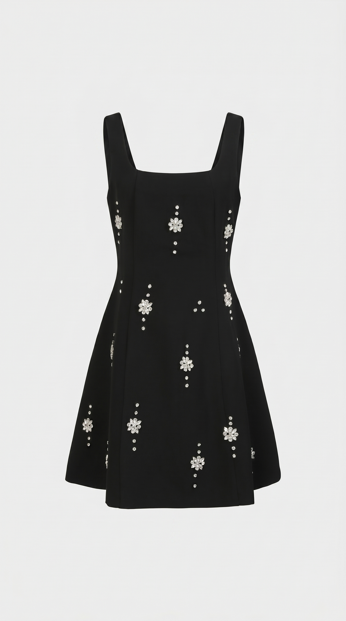 VESTIDO MINI LINEA A CON CRISTALES NEGRO
