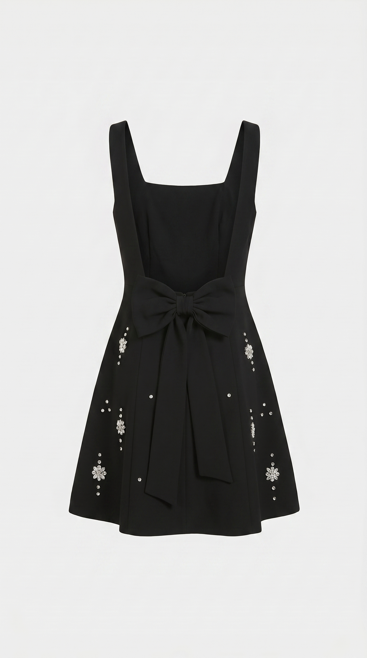 VESTIDO MINI LINEA A CON CRISTALES NEGRO