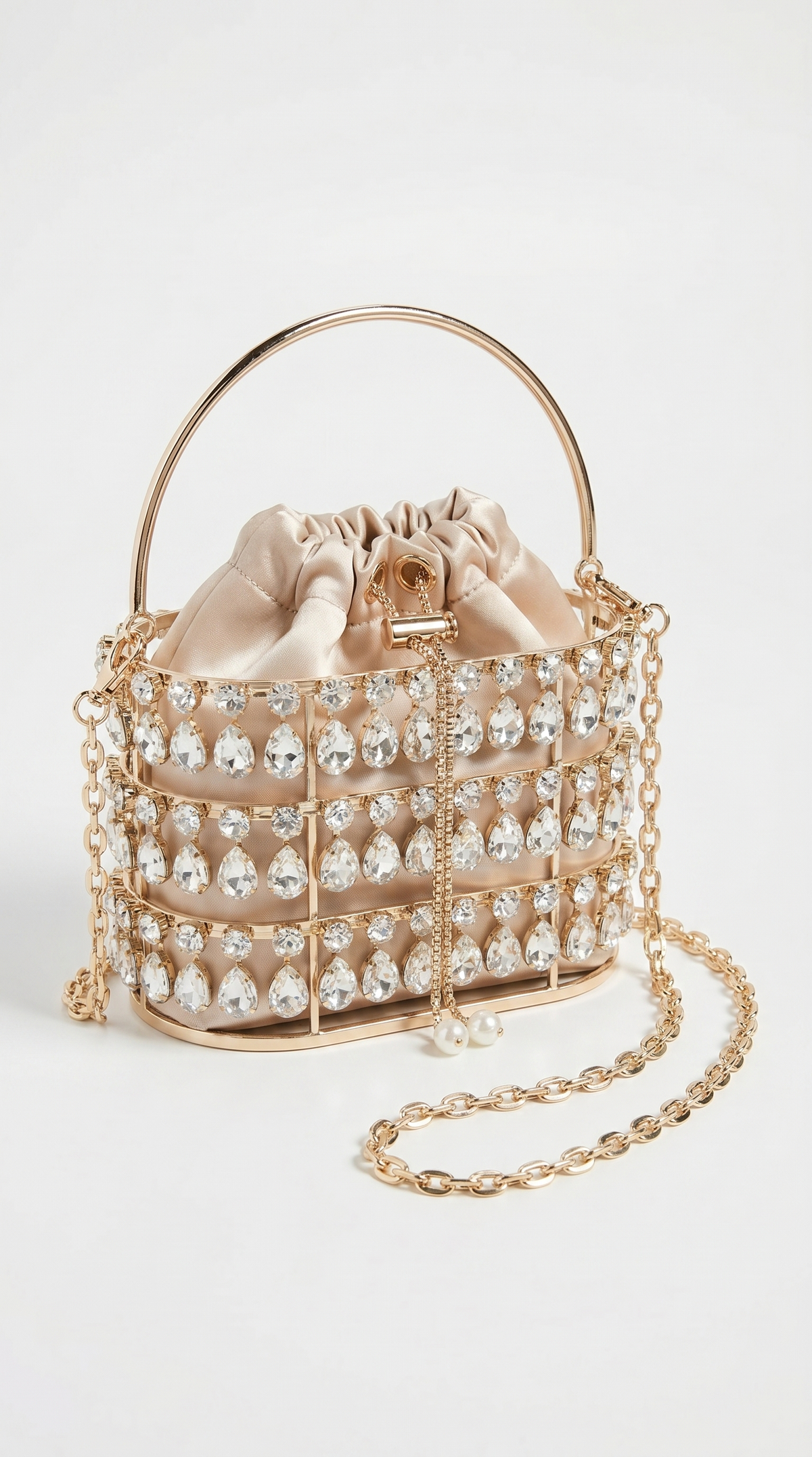 BOLSO BUCKET DE CRISTALES DORADO