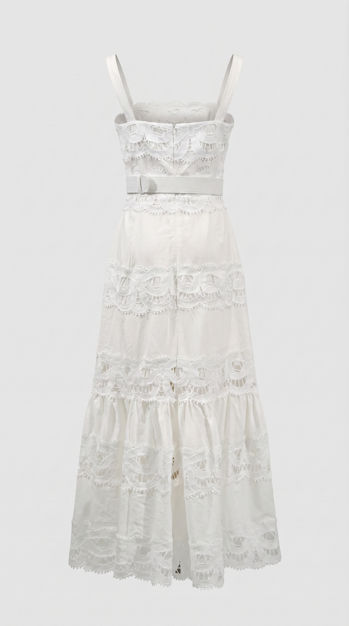 VESTIDO MAXI DE ENCAJE CON CINTURON BLANCO