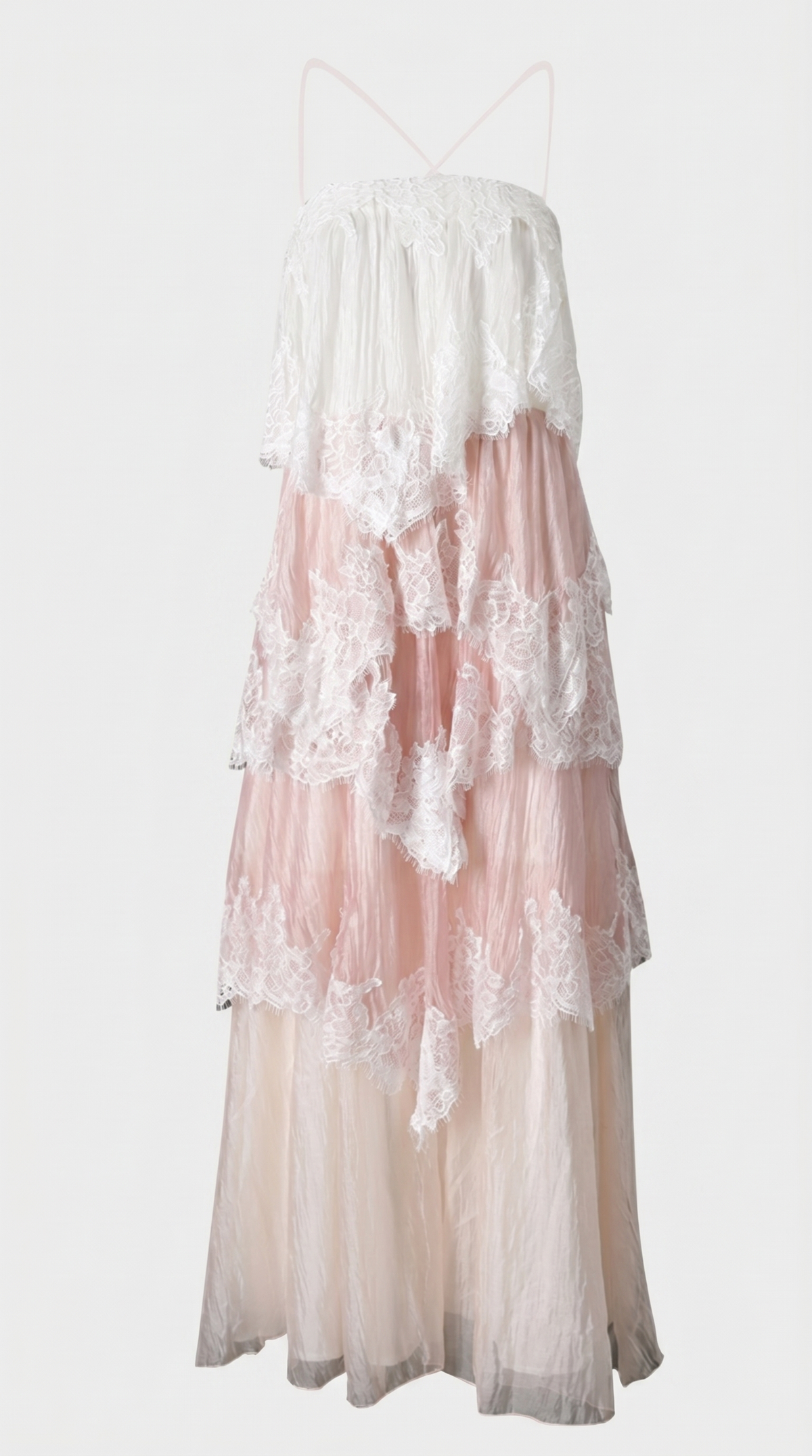 VESTIDO DE GALA DE ENCAJE Y ORGANZA