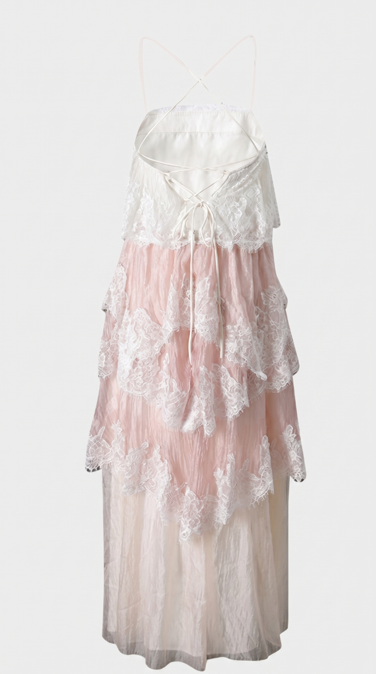 VESTIDO DE GALA DE ENCAJE Y ORGANZA